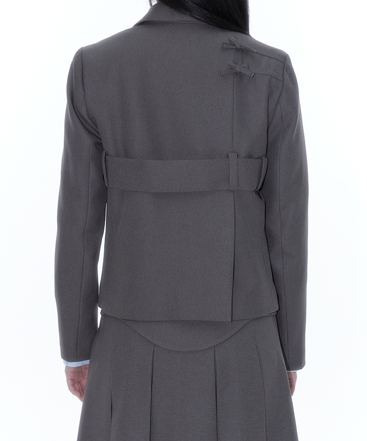Ribbon Belted Preppy Jacket Charcoal