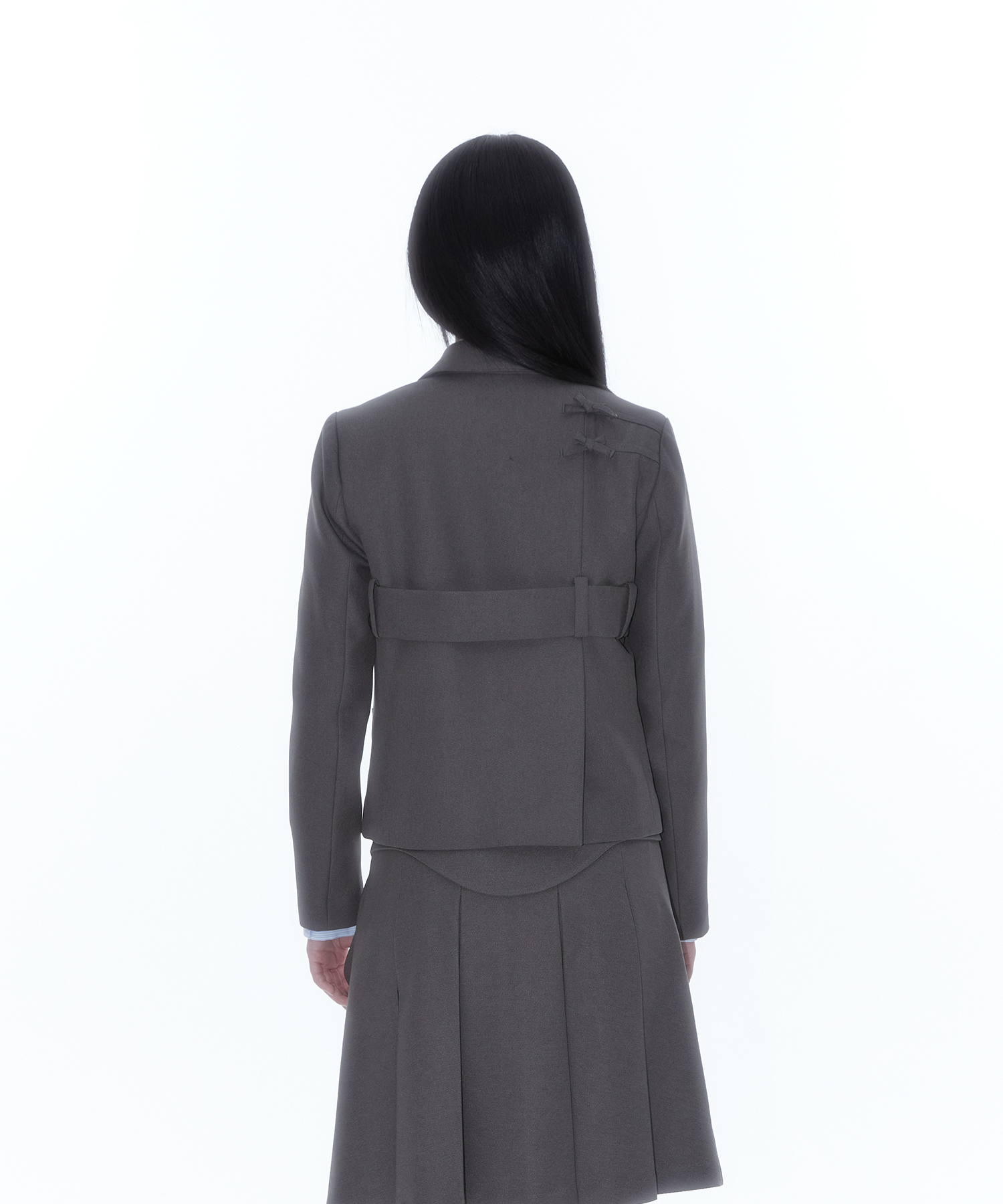 Ribbon Belted Preppy Jacket Charcoal