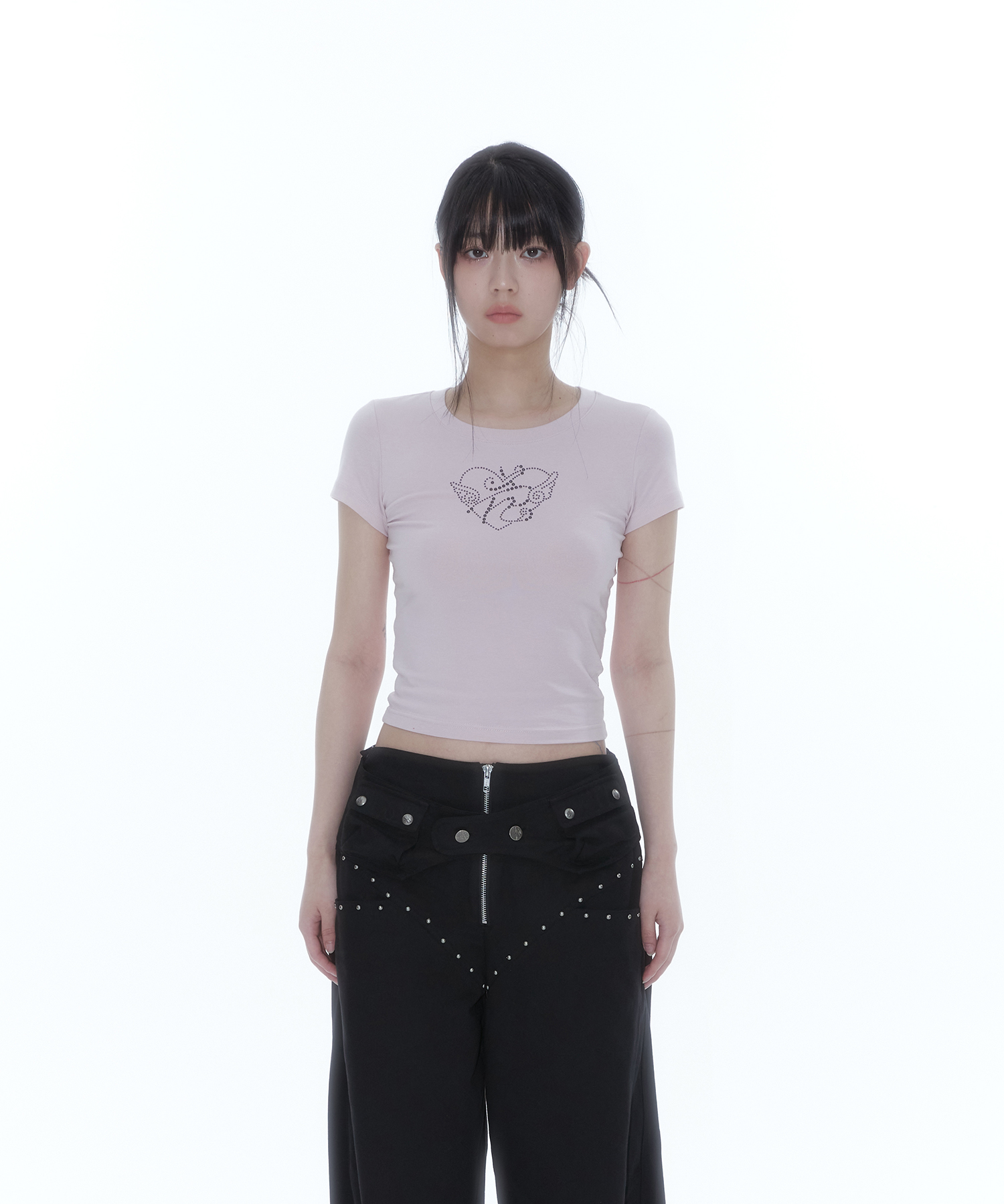 Flower Heart Baby Tee Pink
