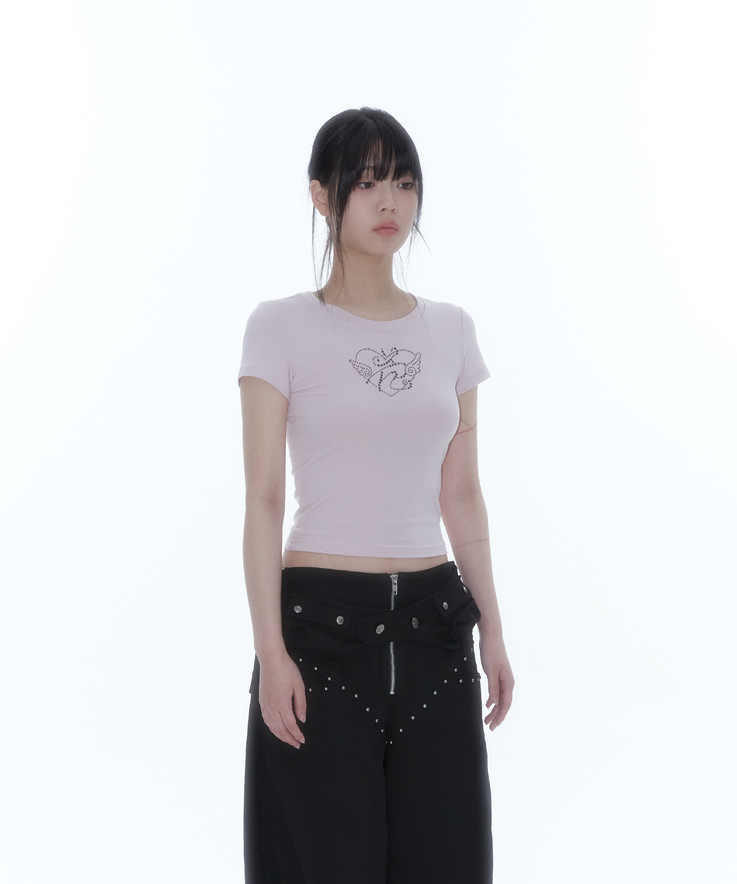 Flower Heart Baby Tee Pink