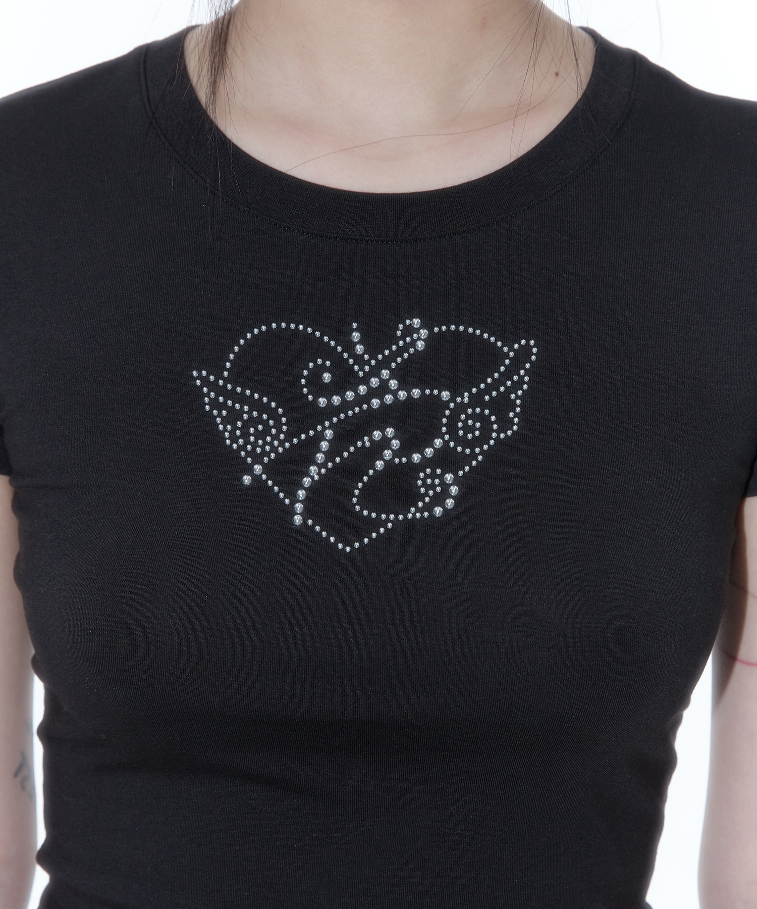Flower Heart Baby Tee Black