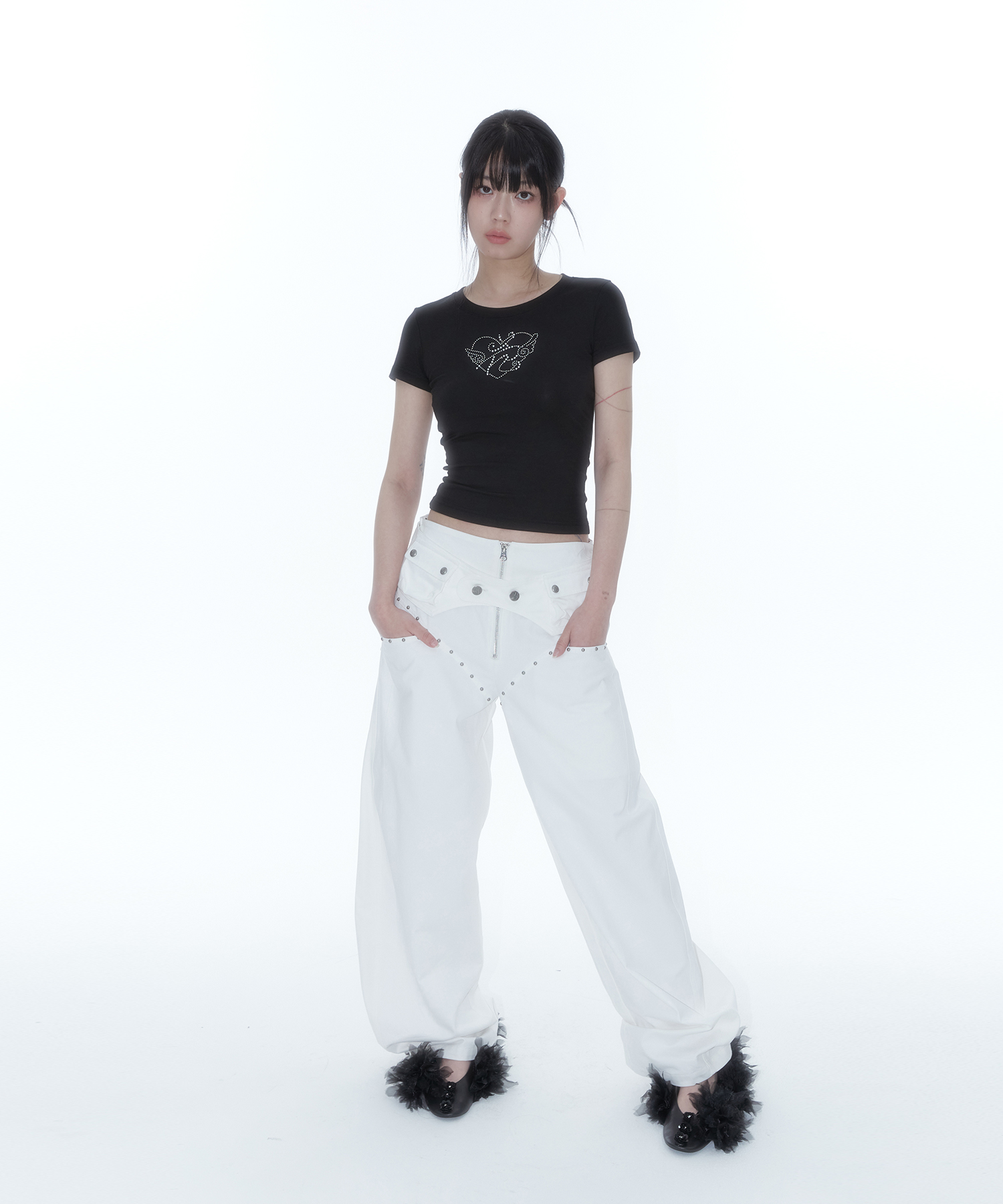 Flower Heart Baby Tee Black