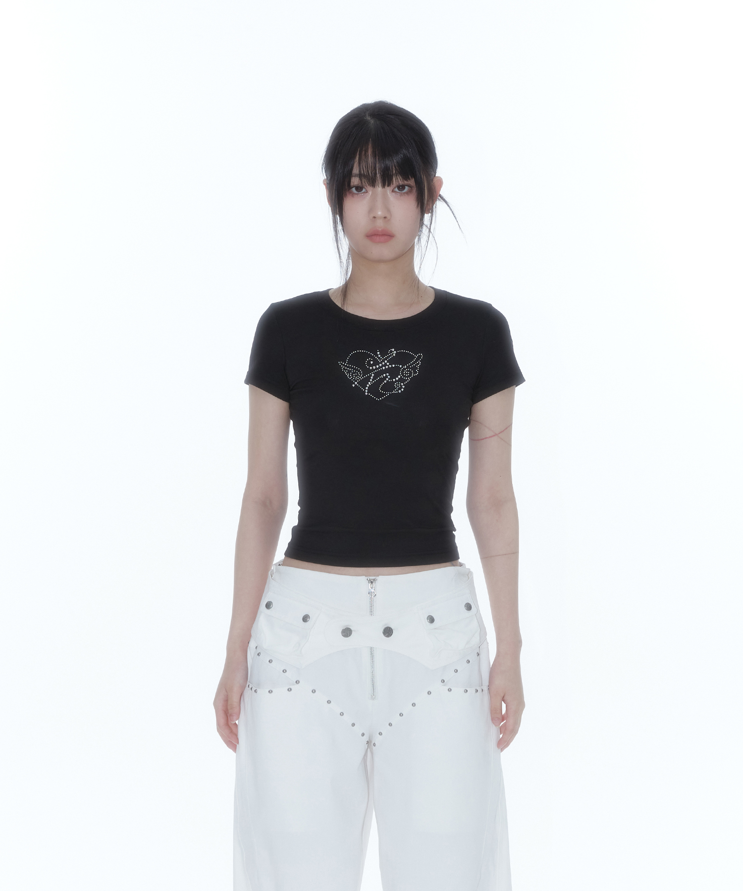 Flower Heart Baby Tee Black