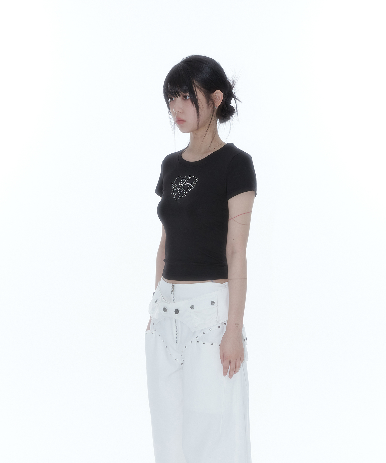 Flower Heart Baby Tee Black