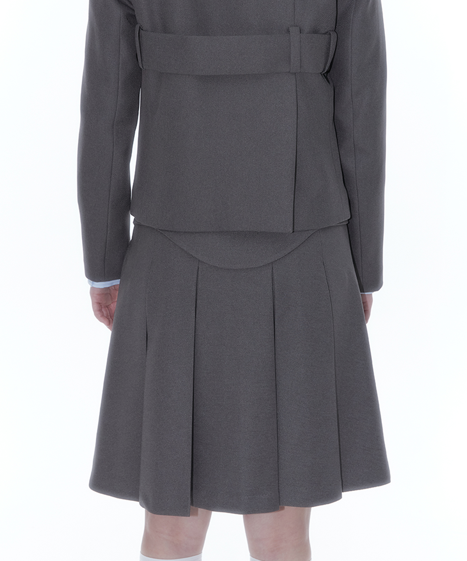 Ribbon Preppy Pleated Skirt Charcoal