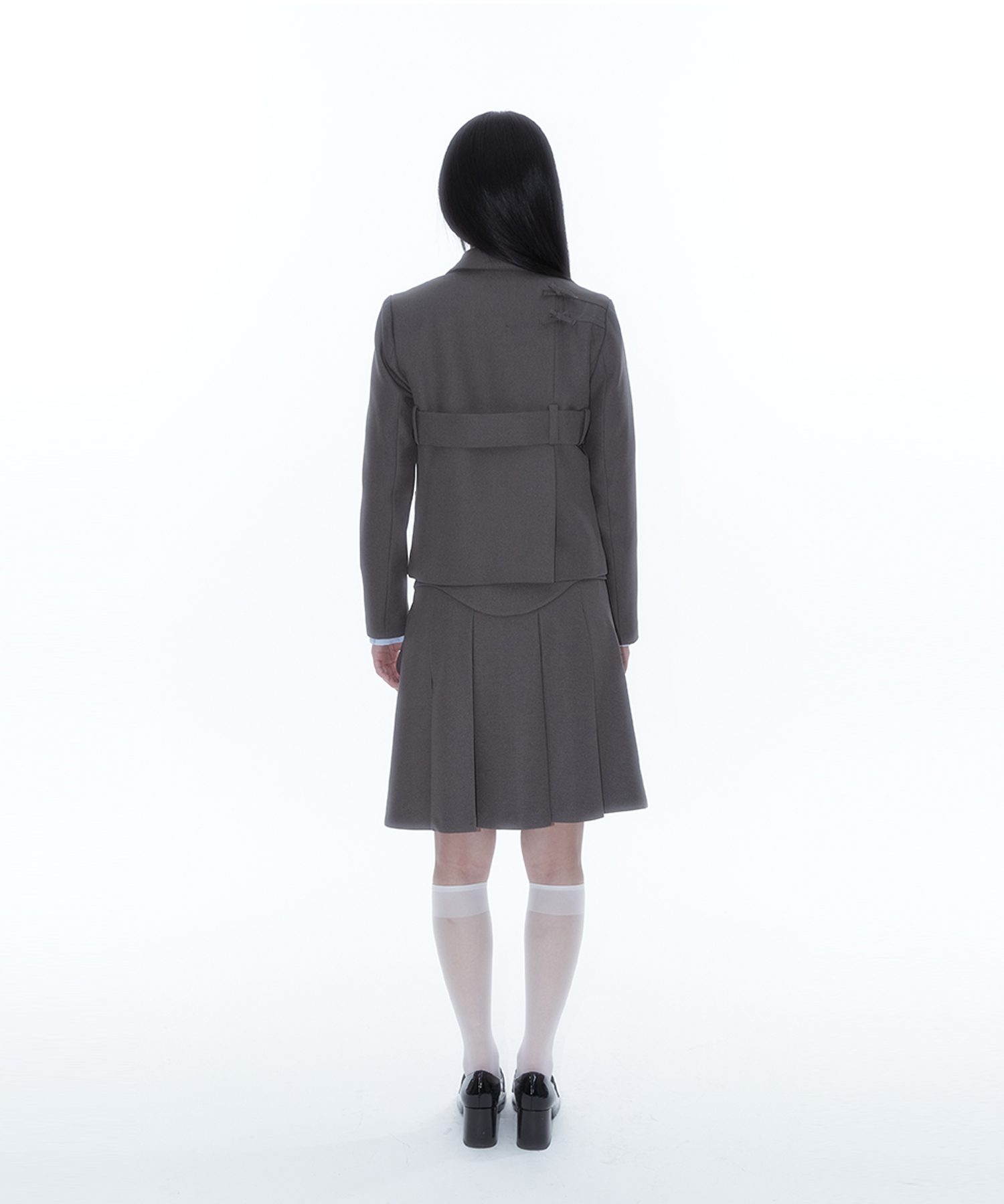 Ribbon Preppy Pleated Skirt Charcoal