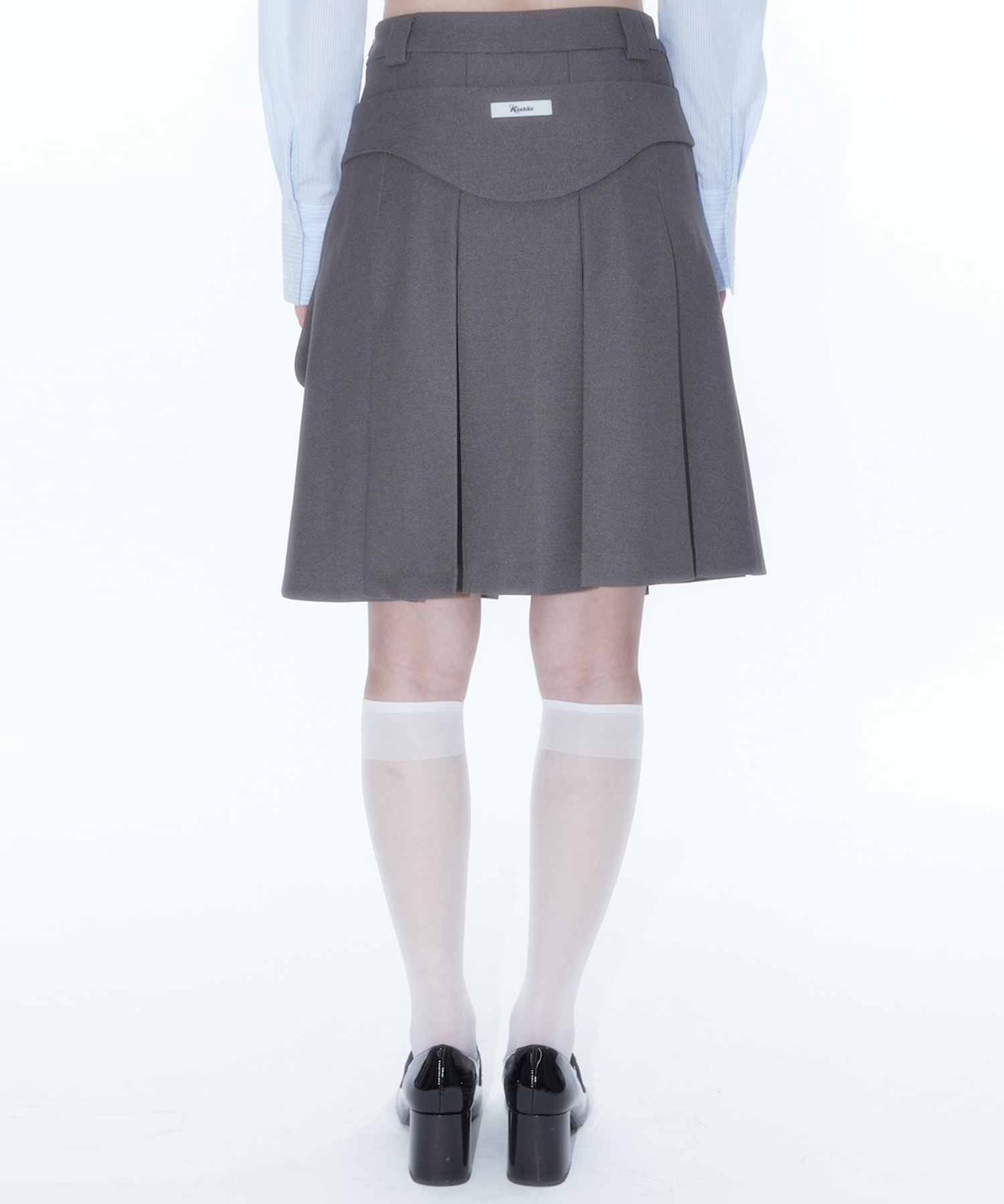 Ribbon Preppy Pleated Skirt Charcoal
