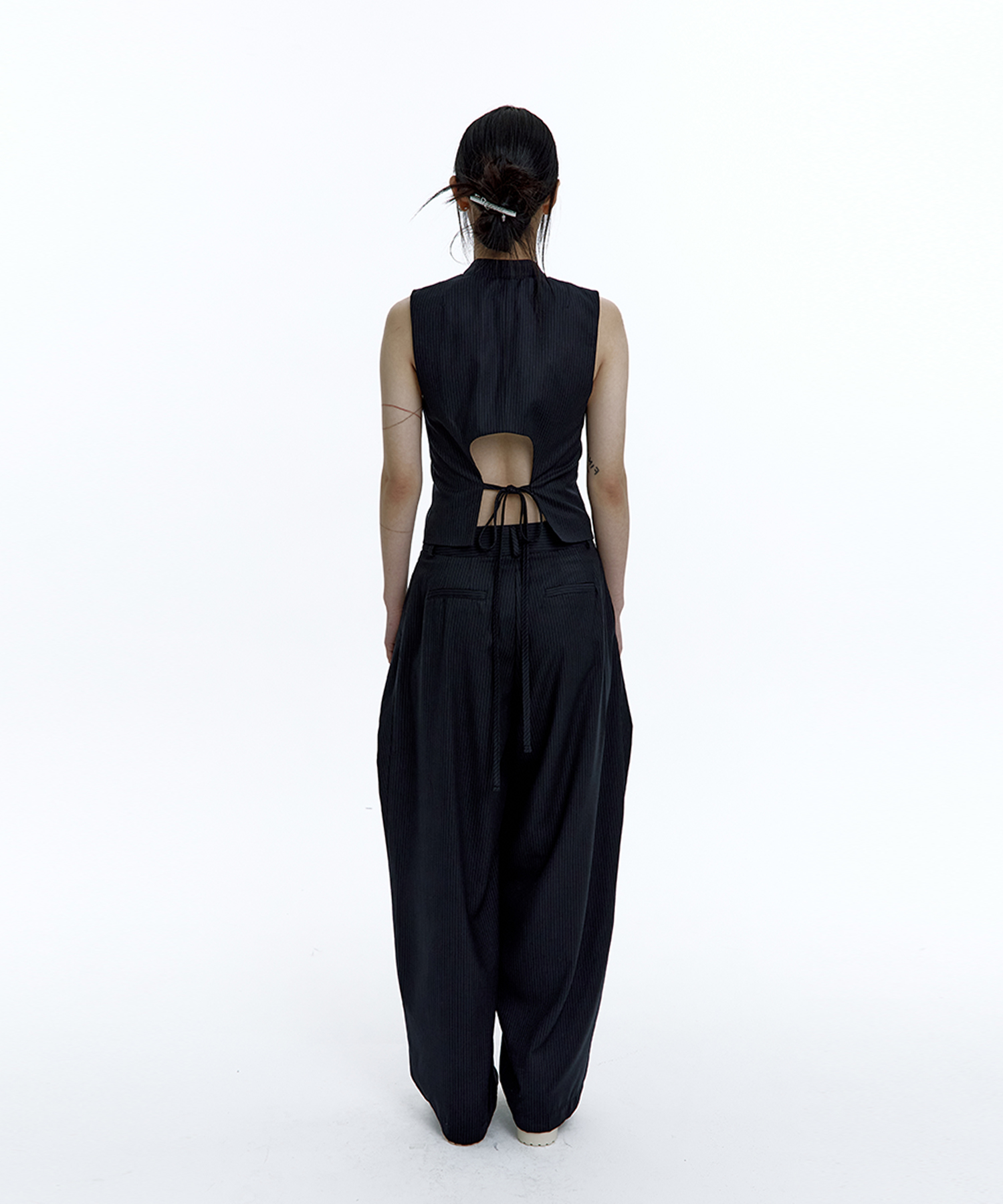 Pintuck Asymmetric Trousers Stripe