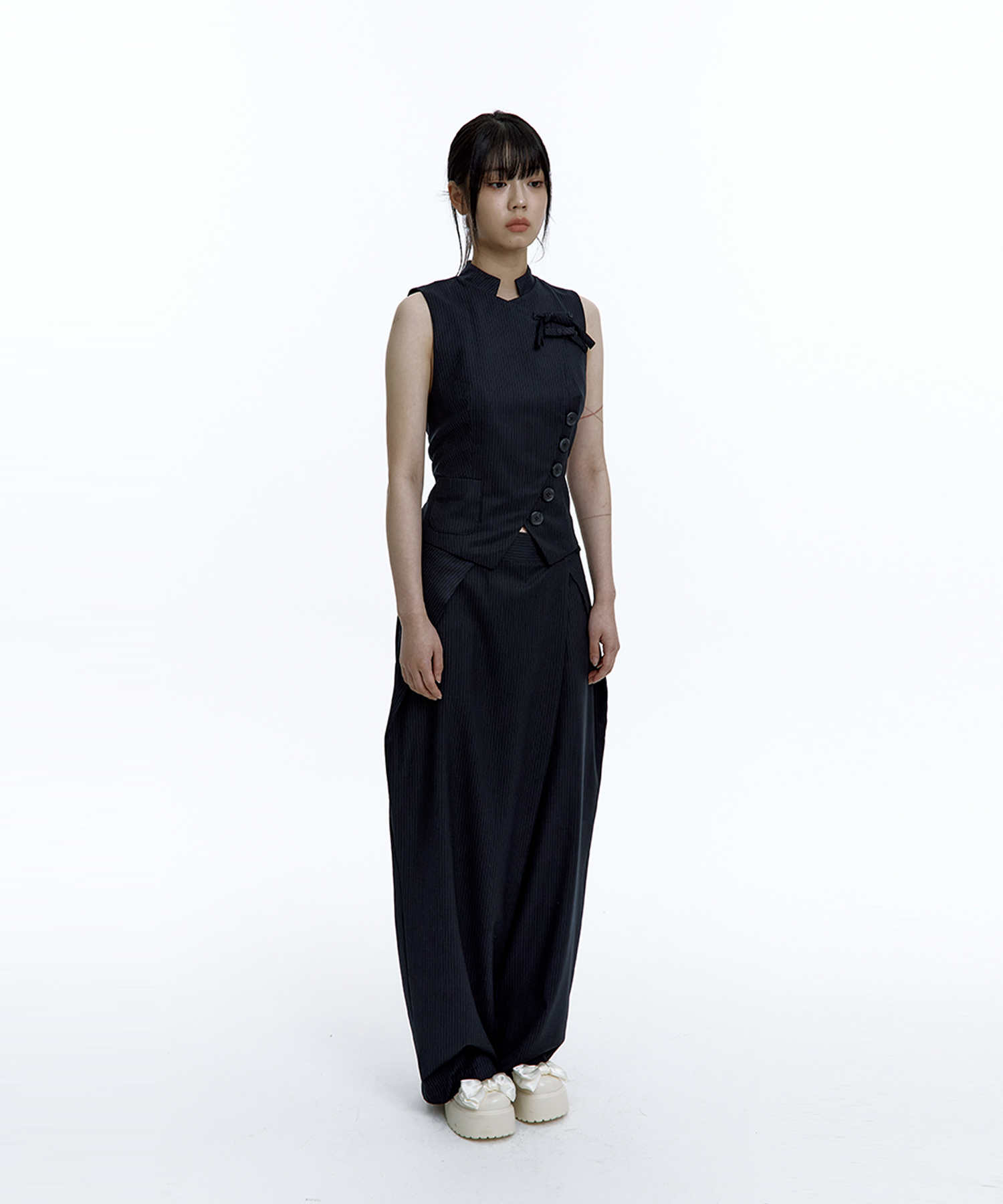 Pintuck Asymmetric Trousers Stripe