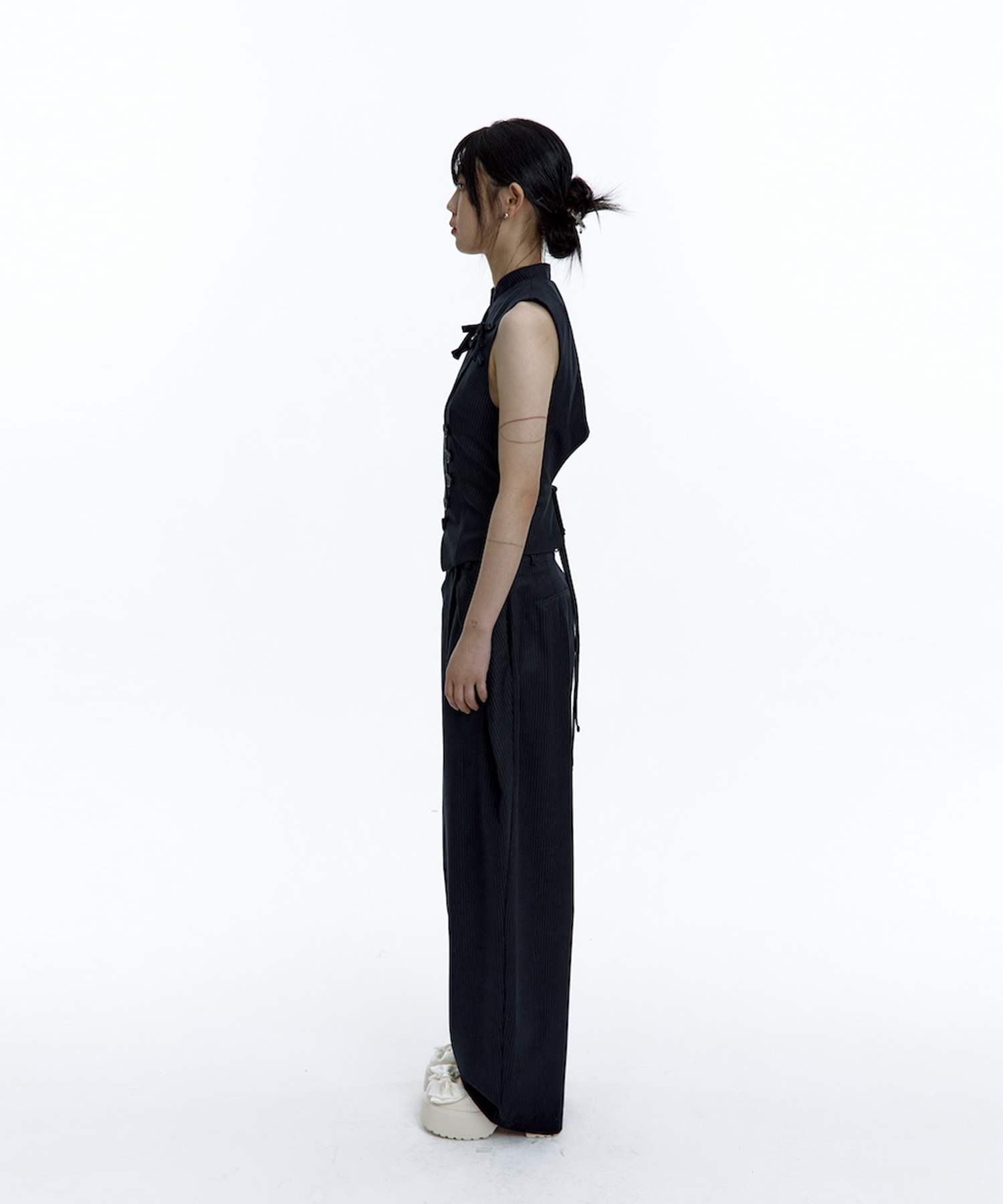 Pintuck Asymmetric Trousers Stripe