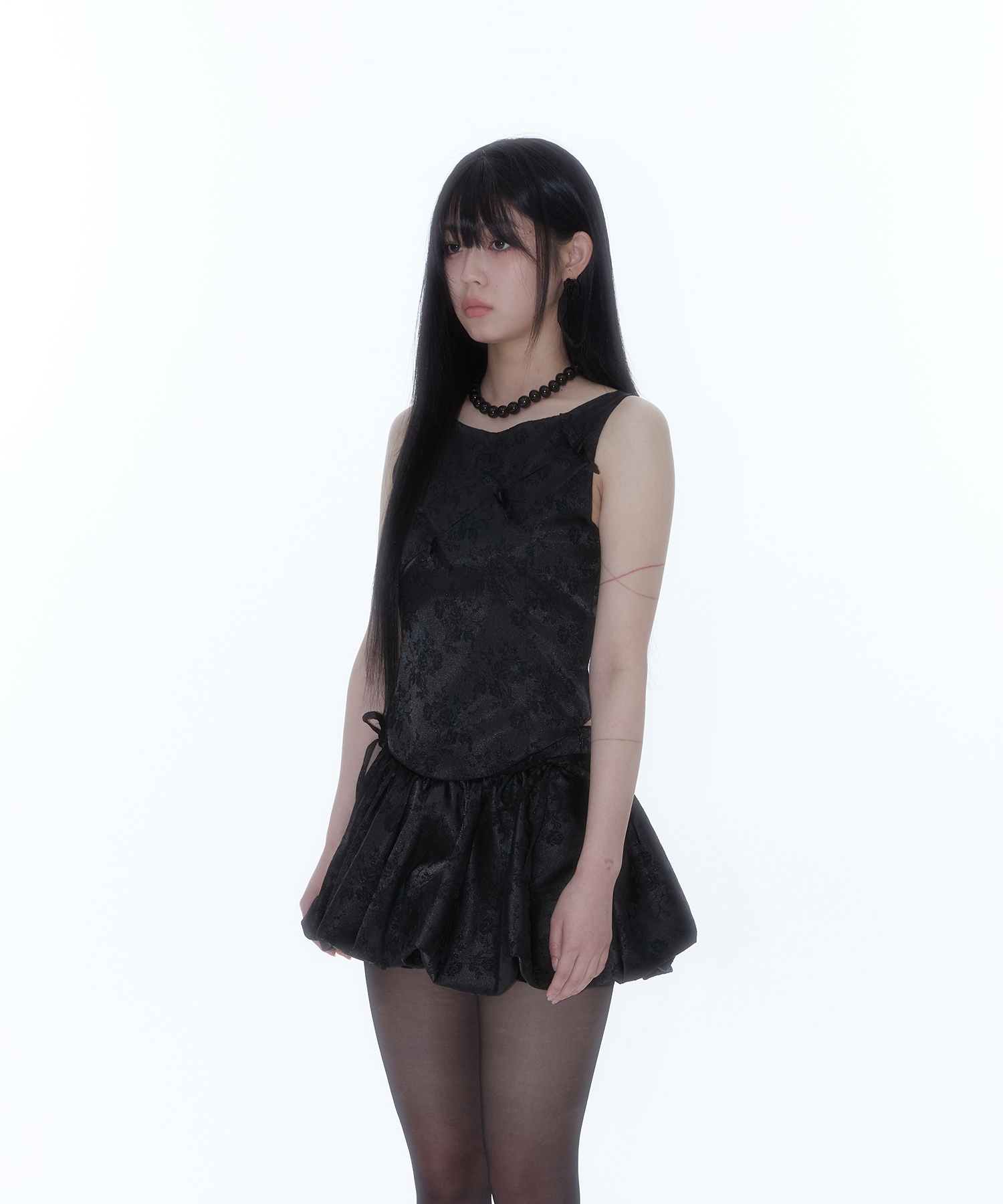 Ribbon Paneled Sleeveless Black
