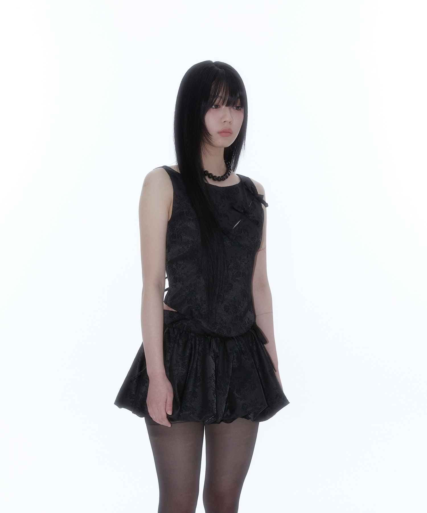 Ribbon Paneled Sleeveless Black