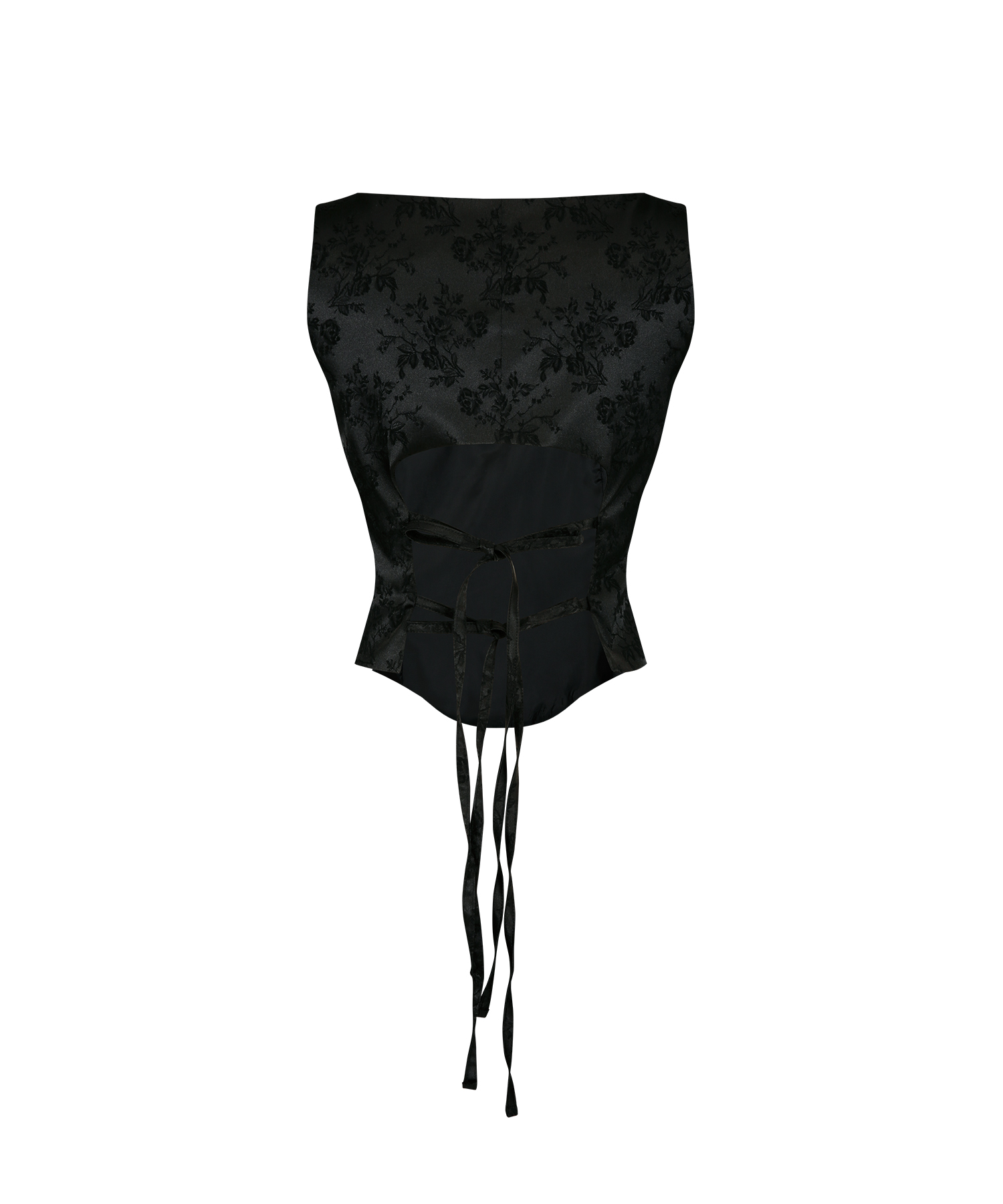 Ribbon Paneled Sleeveless Black