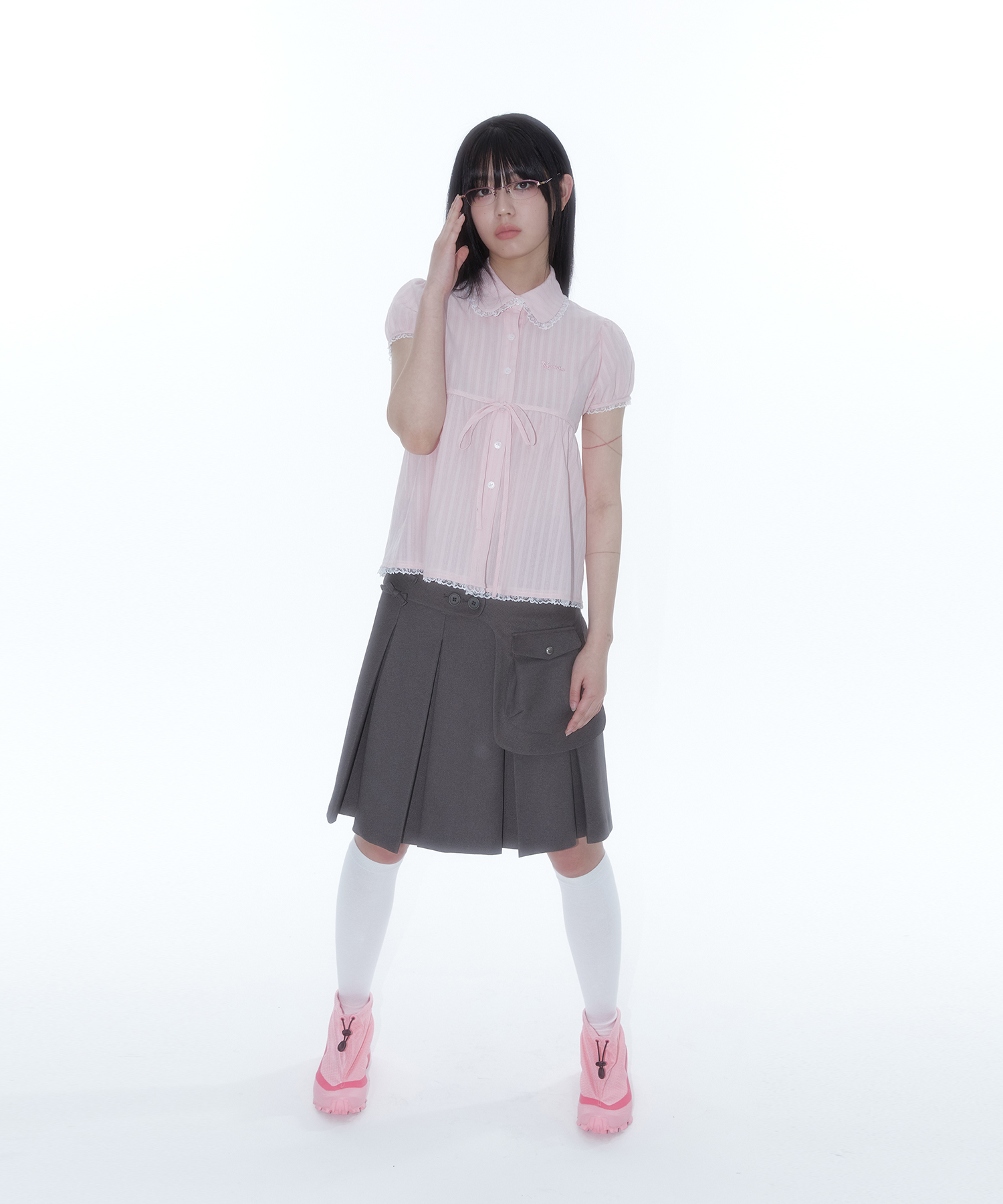 Puff Sleeve Lace Shirt Pink