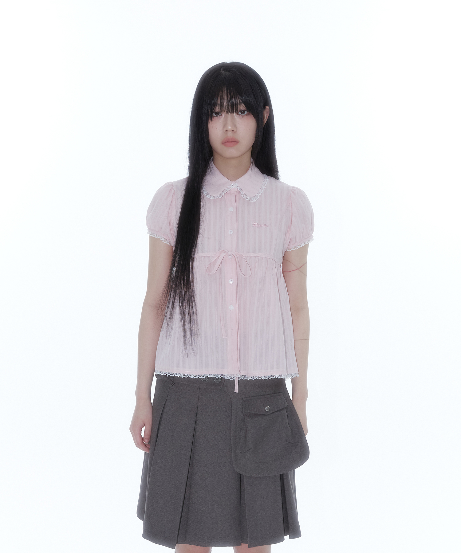 Puff Sleeve Lace Shirt Pink
