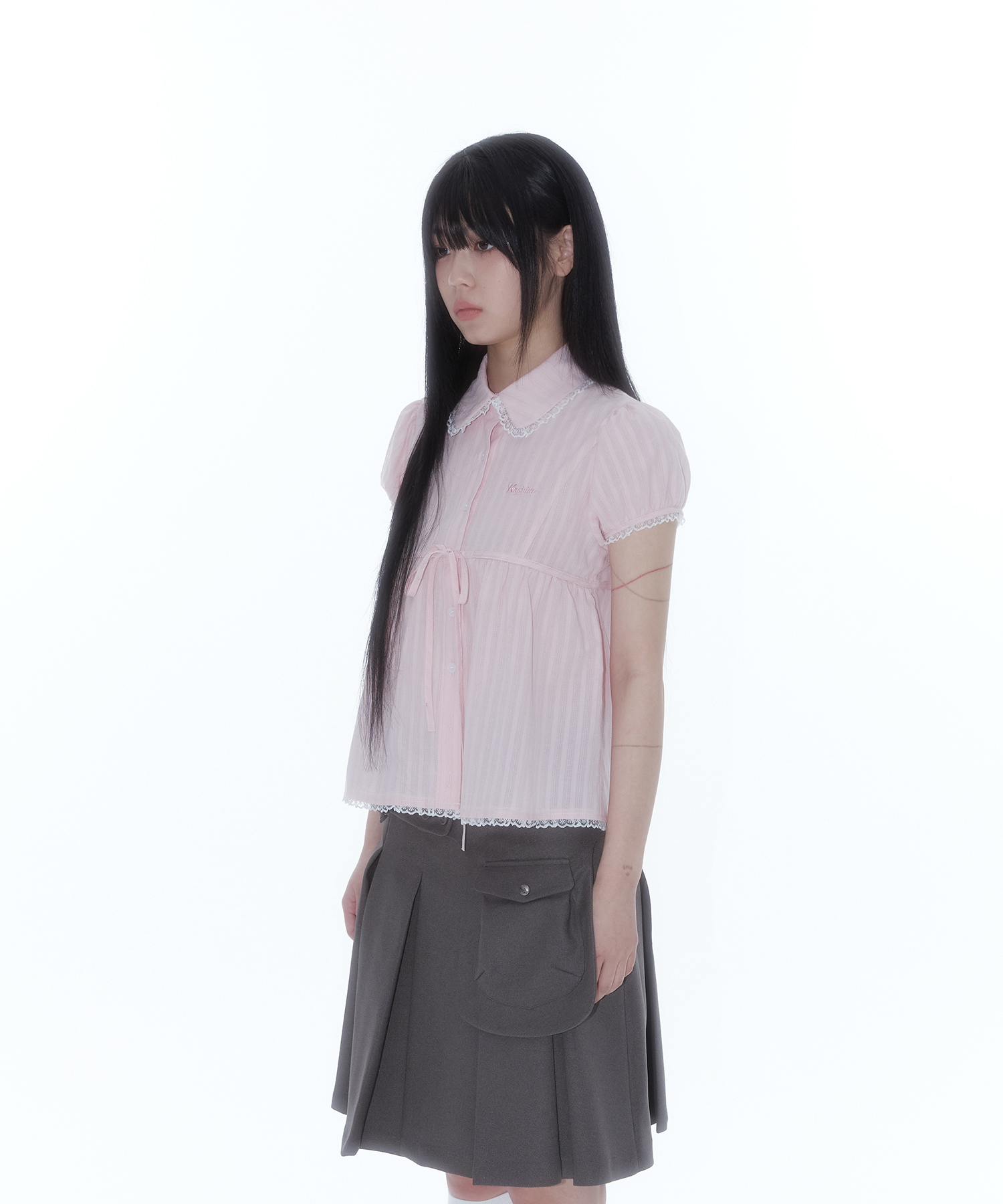 Puff Sleeve Lace Shirt Pink