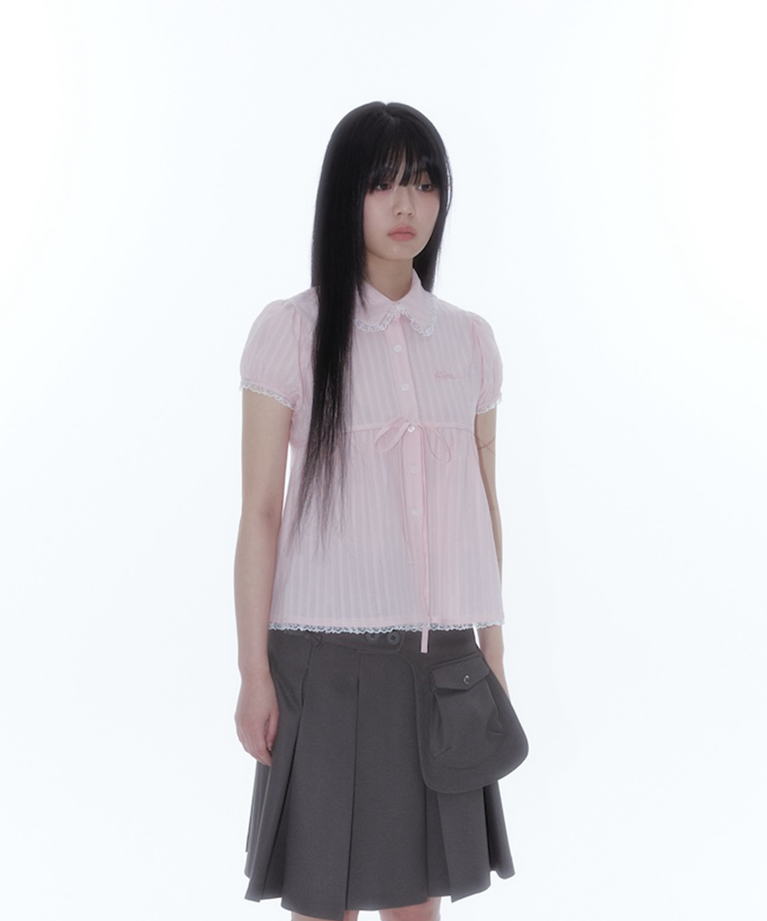 Puff Sleeve Lace Shirt Pink