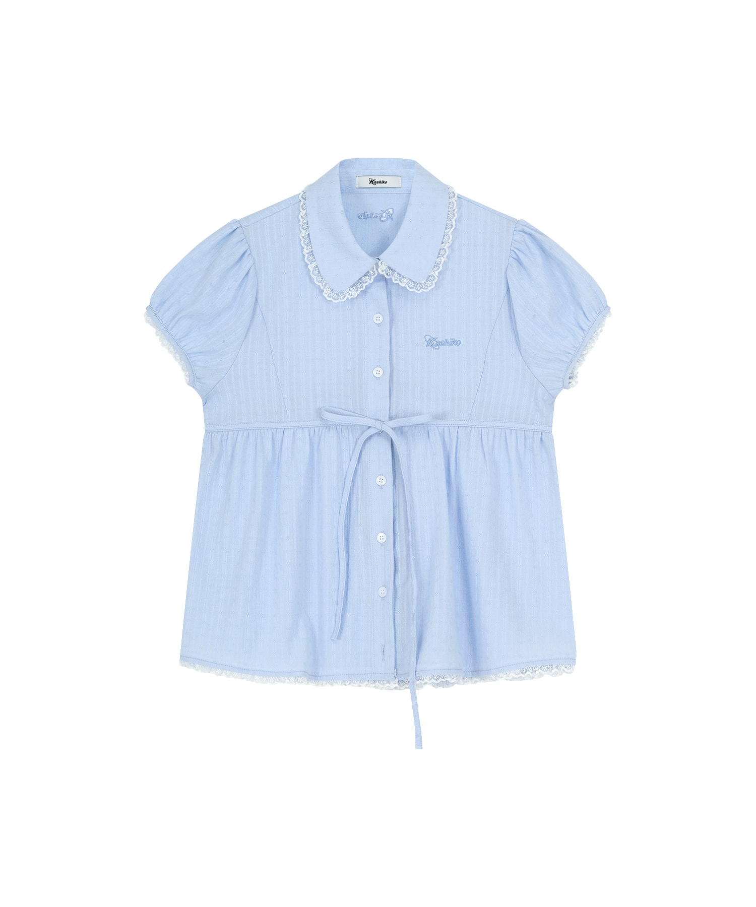 Puff Sleeve Lace Shirt Blue