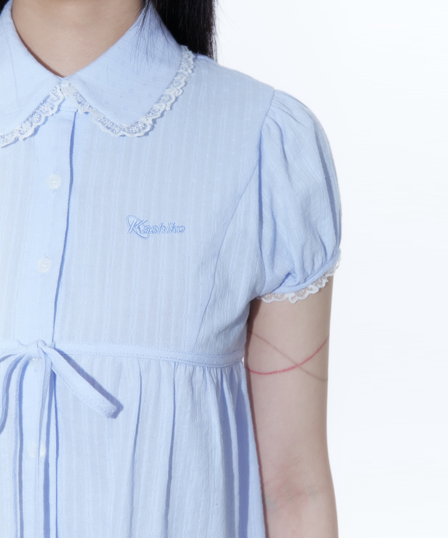 Puff Sleeve Lace Shirt Blue