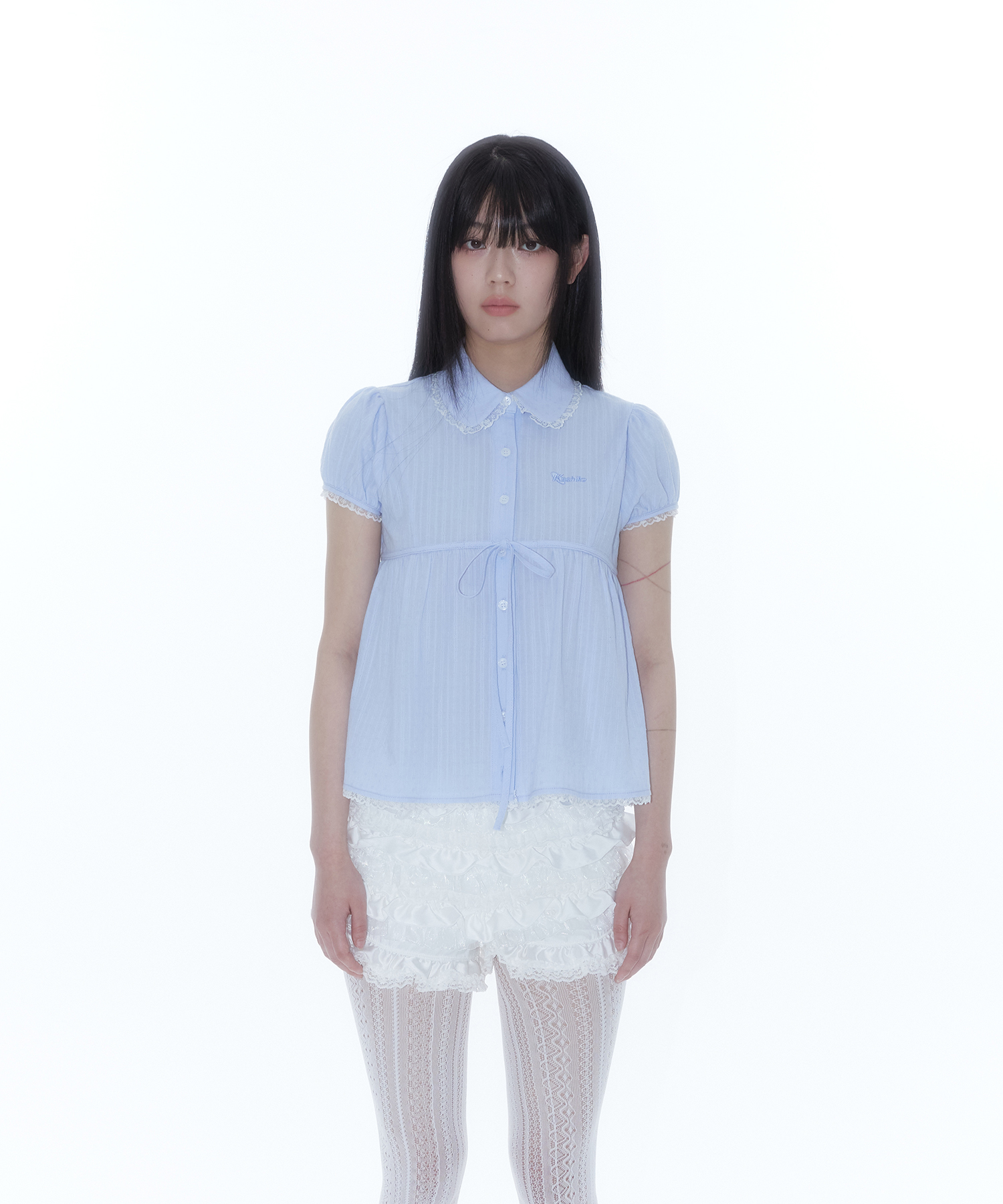 Puff Sleeve Lace Shirt Blue