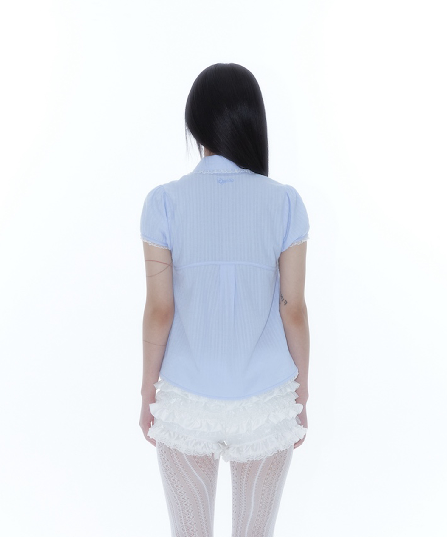 Puff Sleeve Lace Shirt Blue