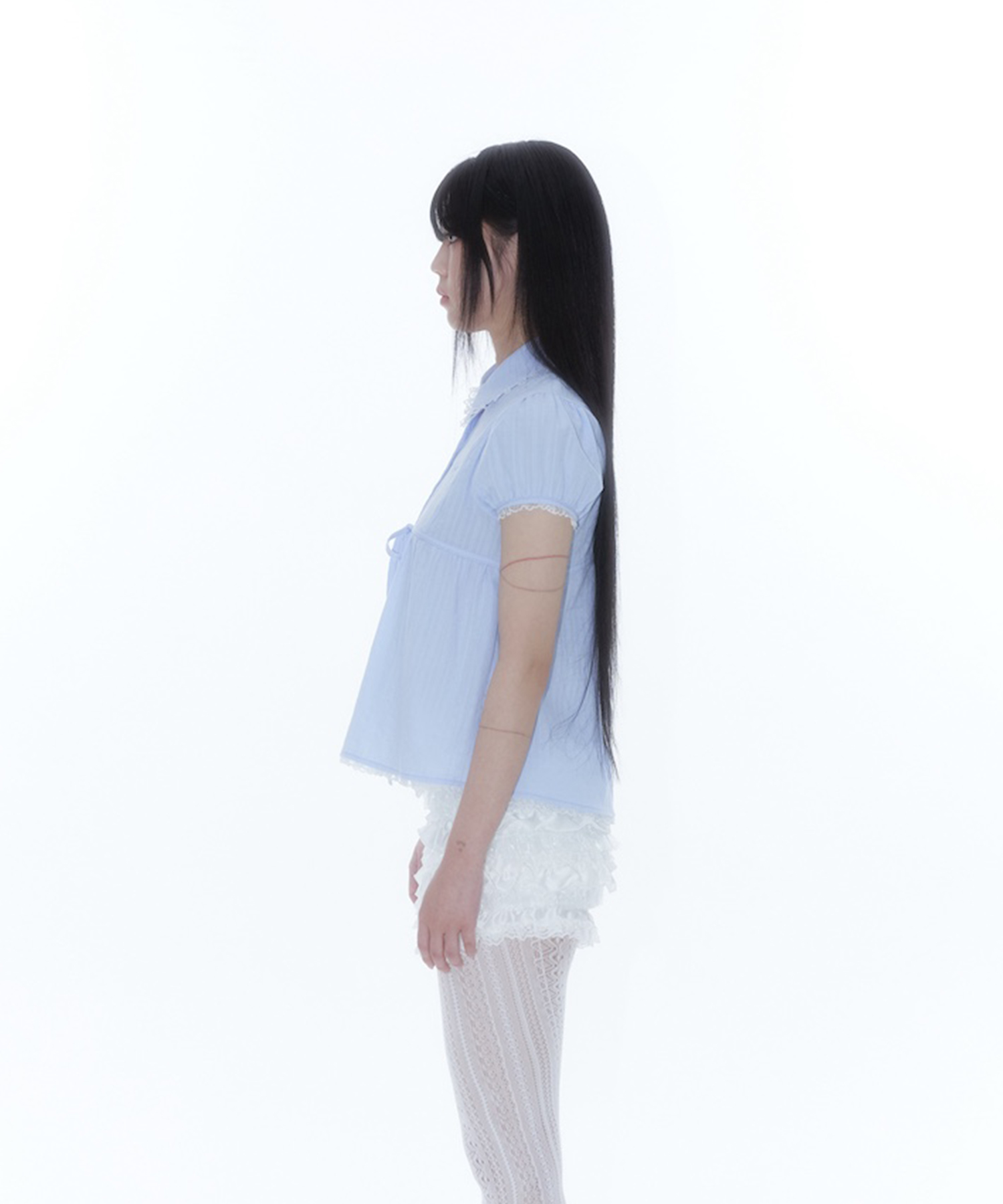 Puff Sleeve Lace Shirt Blue