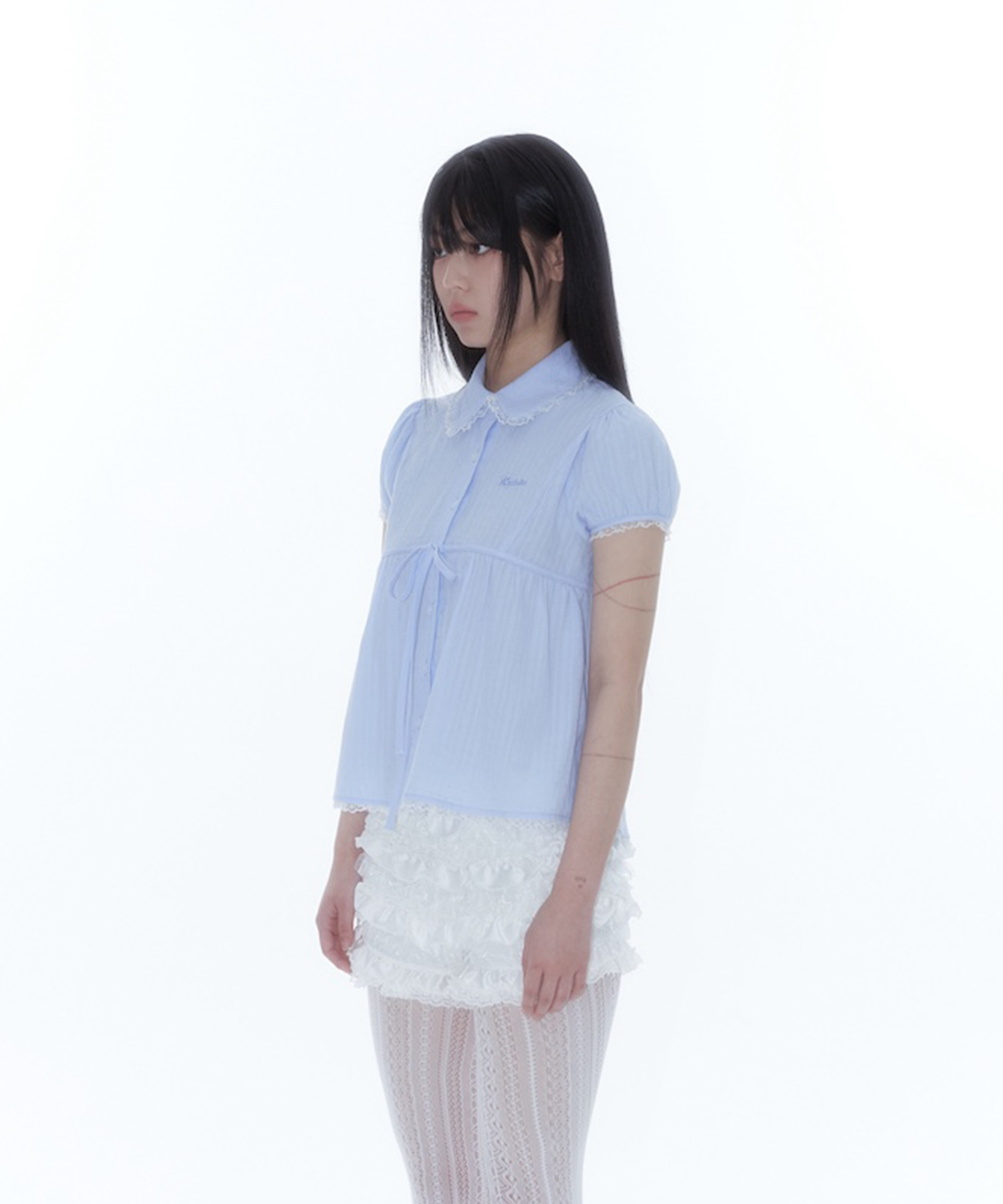 Puff Sleeve Lace Shirt Blue
