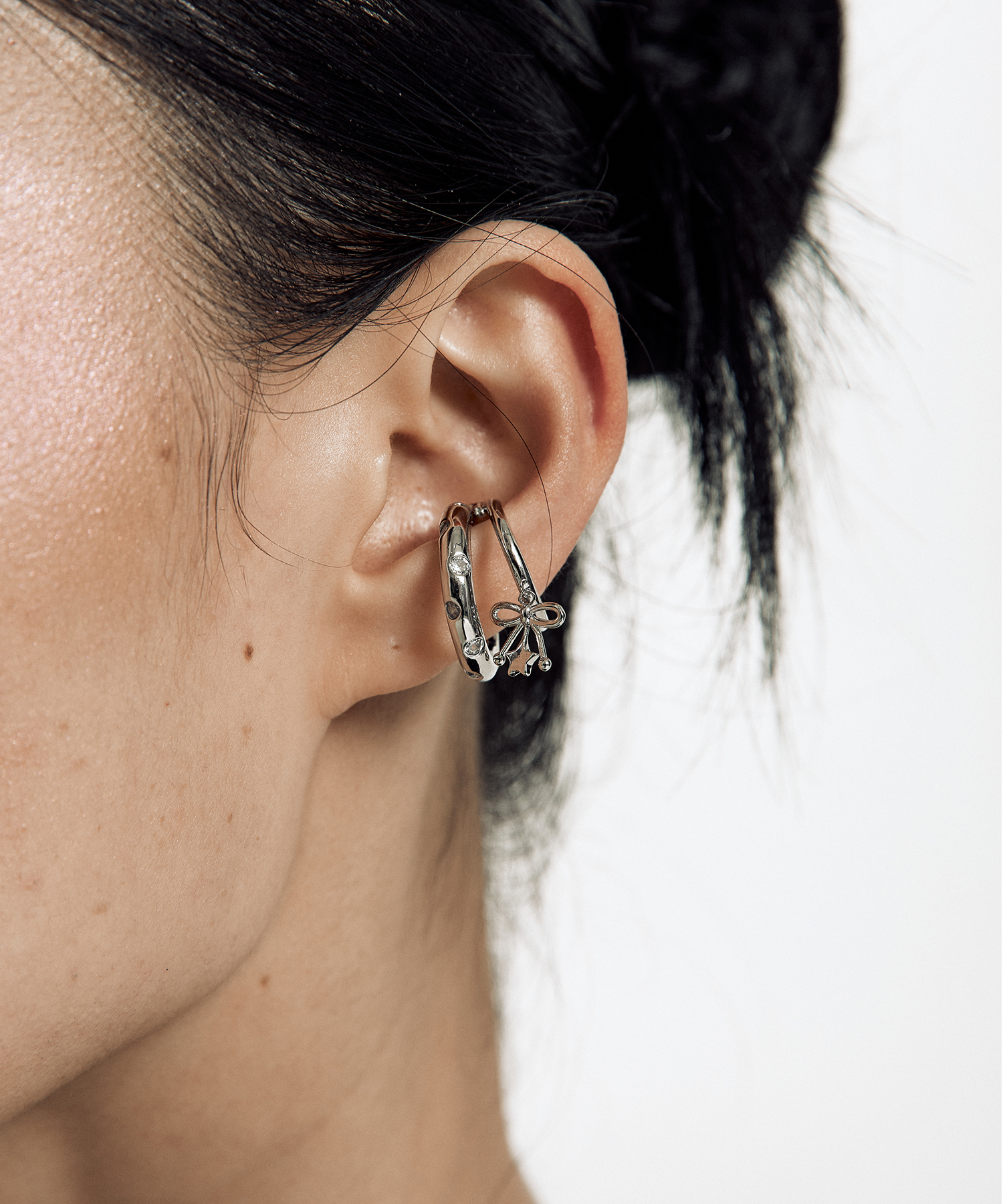 Cubic Drop Ribbon Ear Cuff