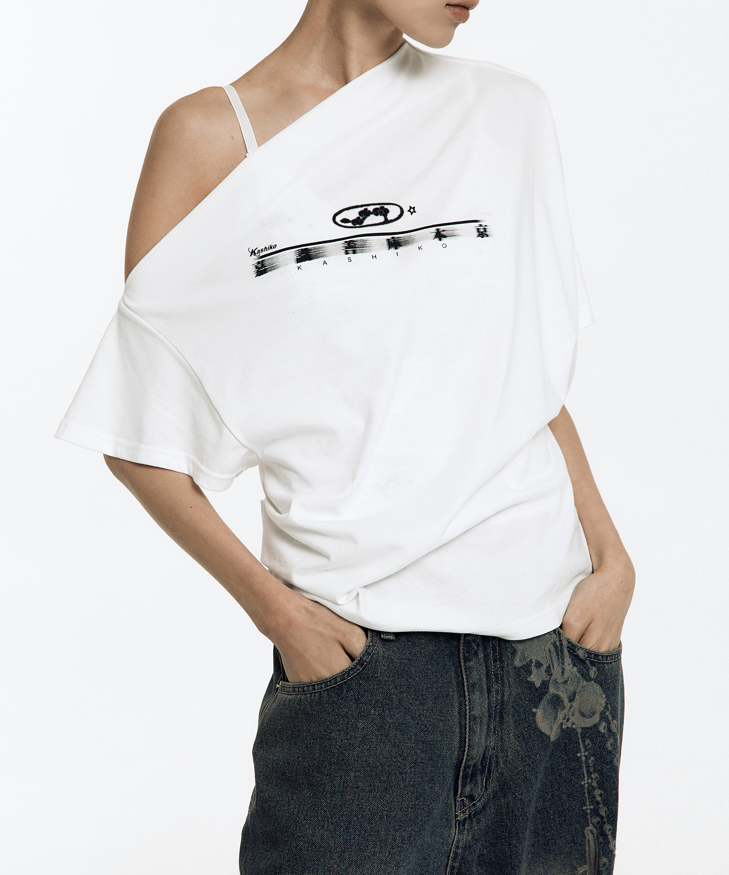 Zen One Shoulder Top White