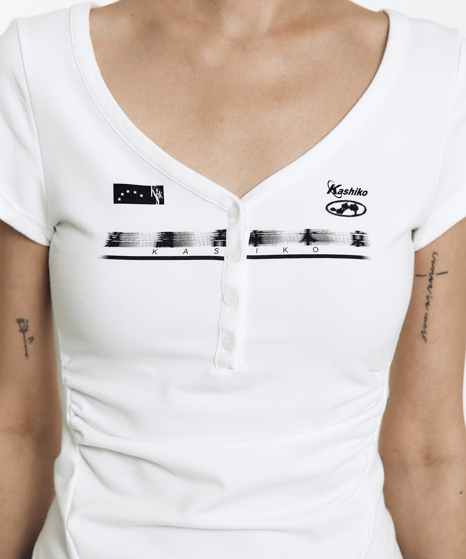 Zen Button Henley Neck Top White