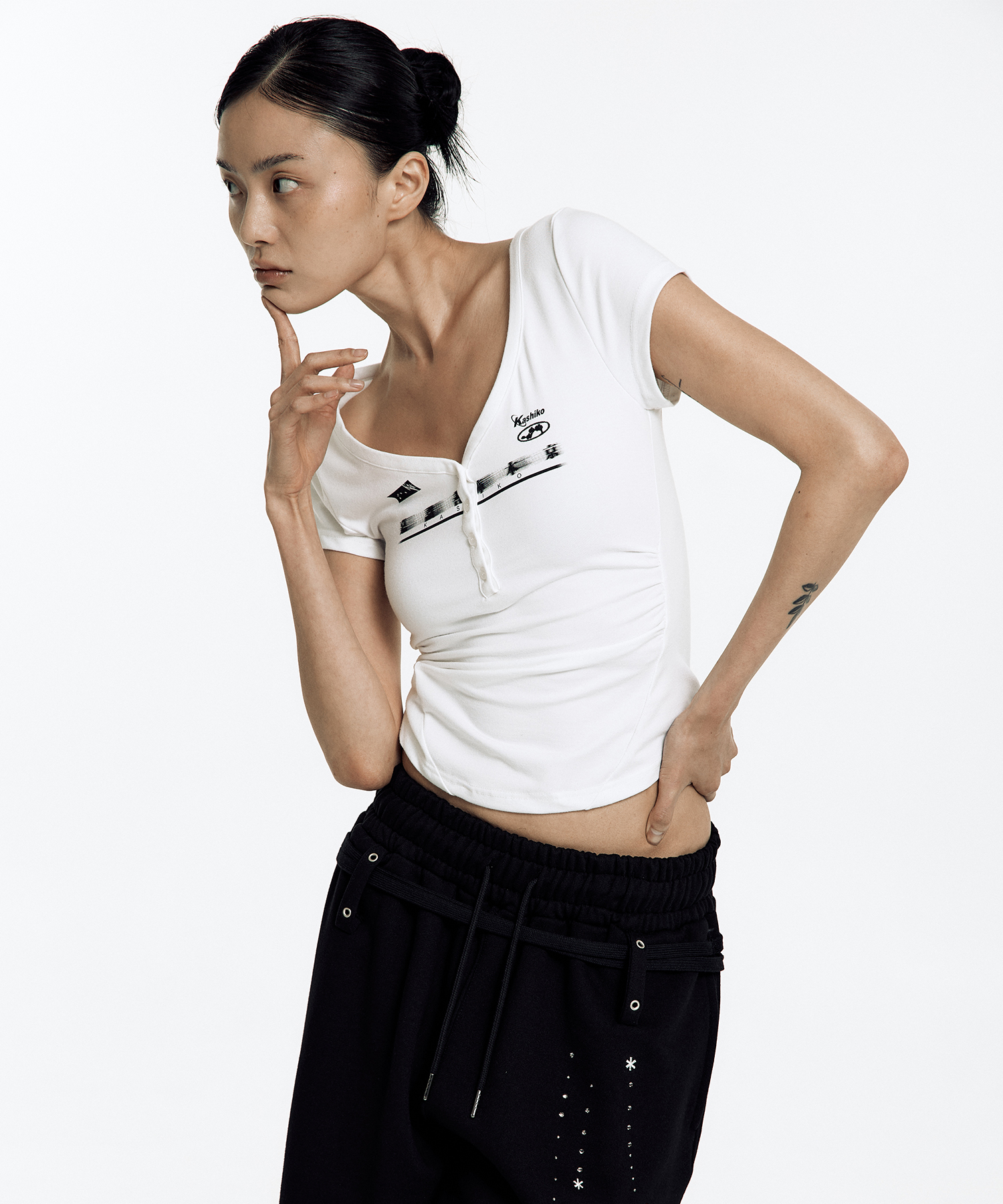 Zen Button Henley Neck Top White