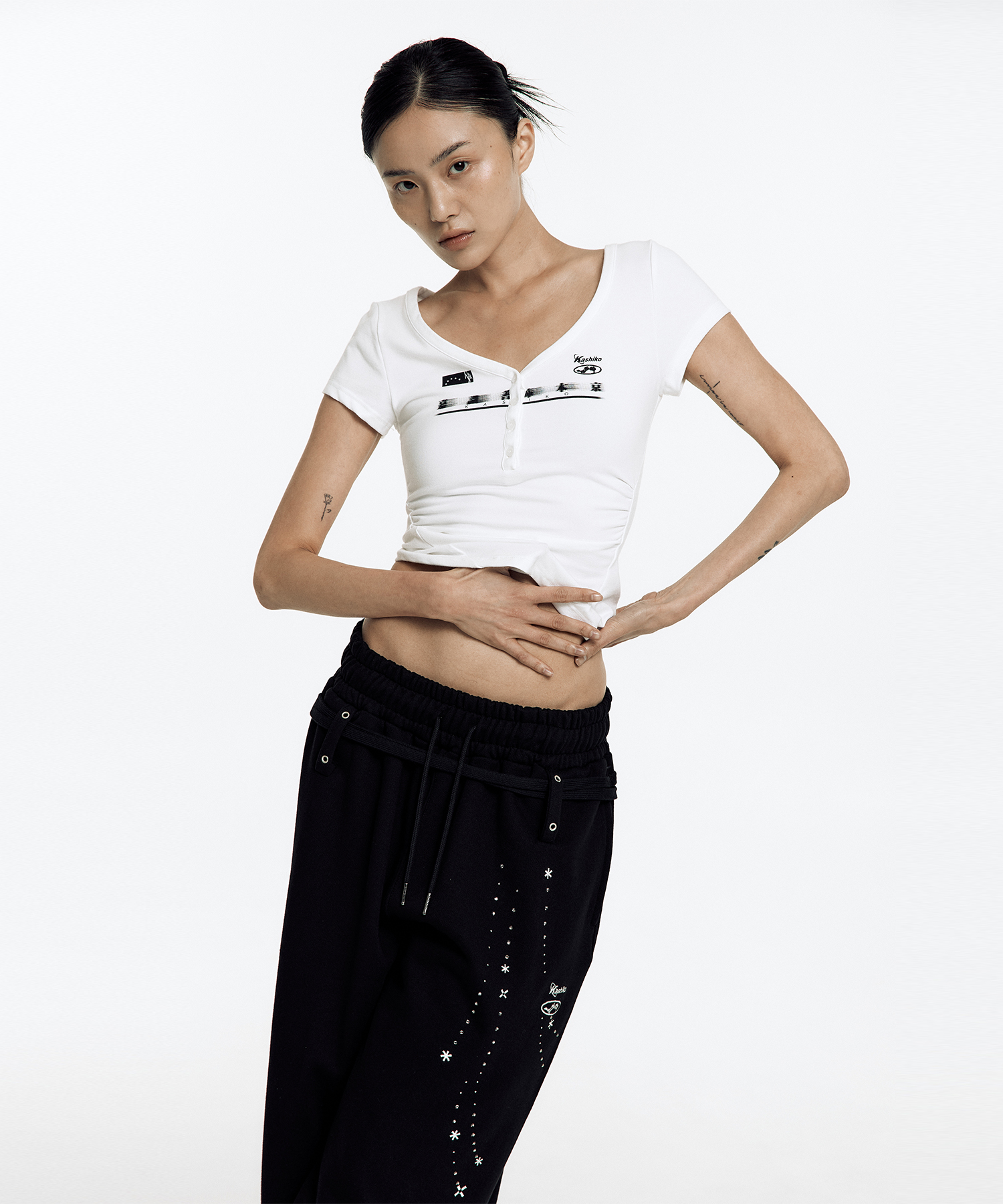 Zen Button Henley Neck Top White