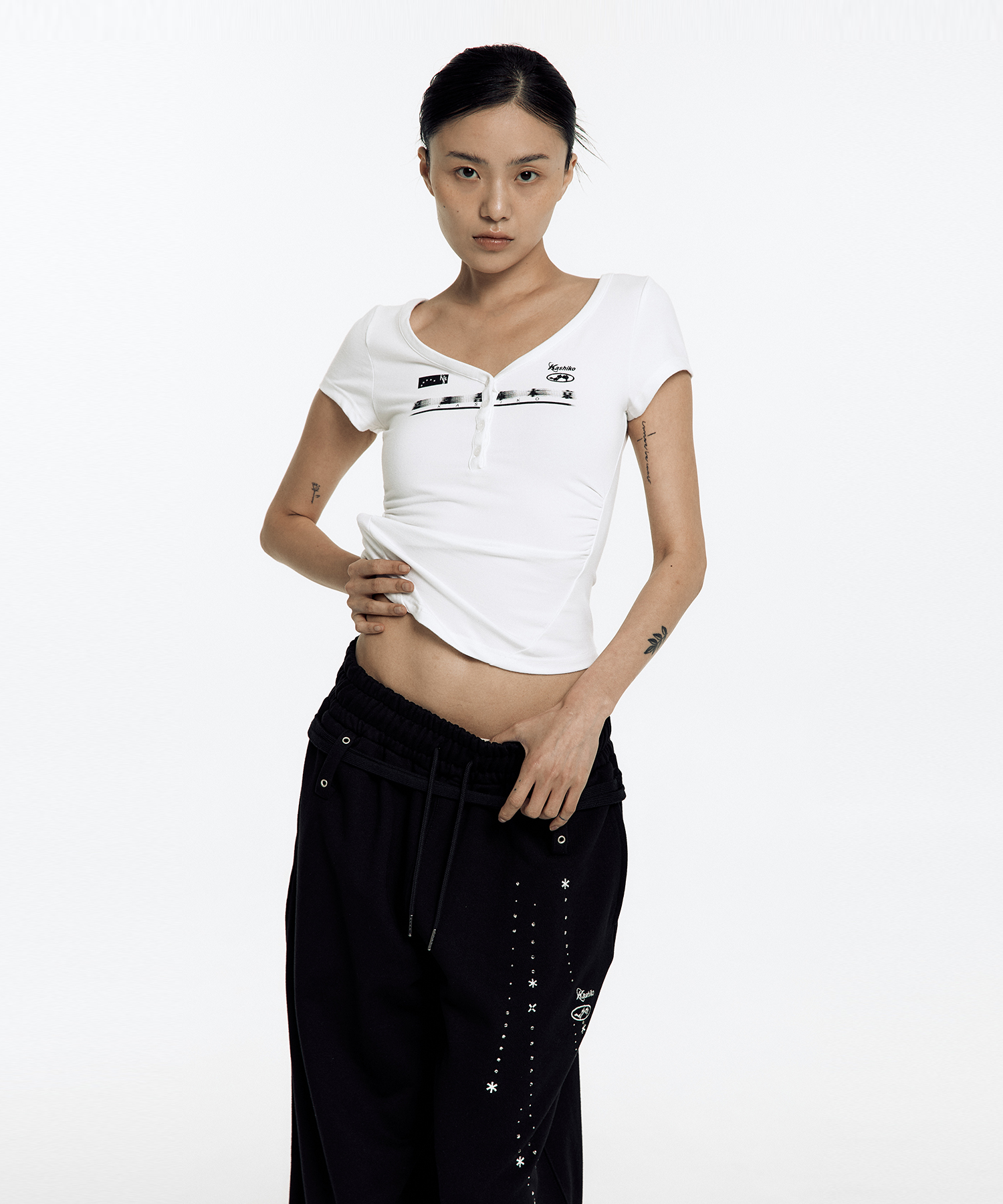 Zen Button Henley Neck Top White