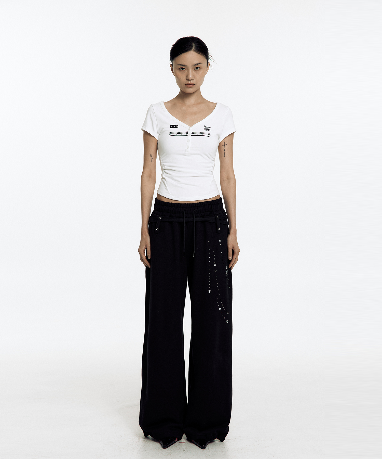 Zen Button Henley Neck Top White