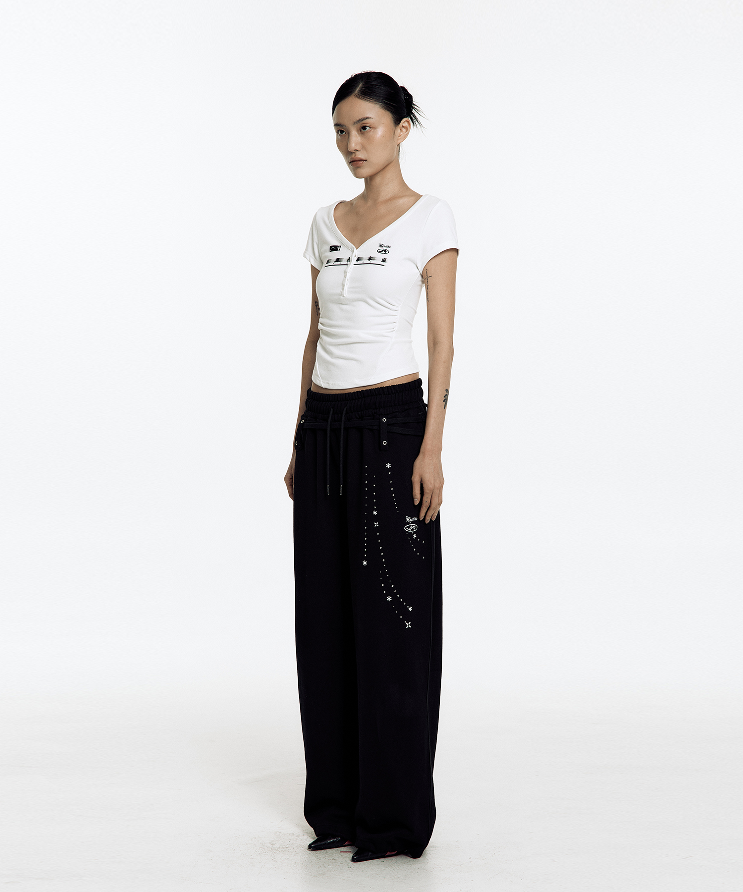 Zen Button Henley Neck Top White