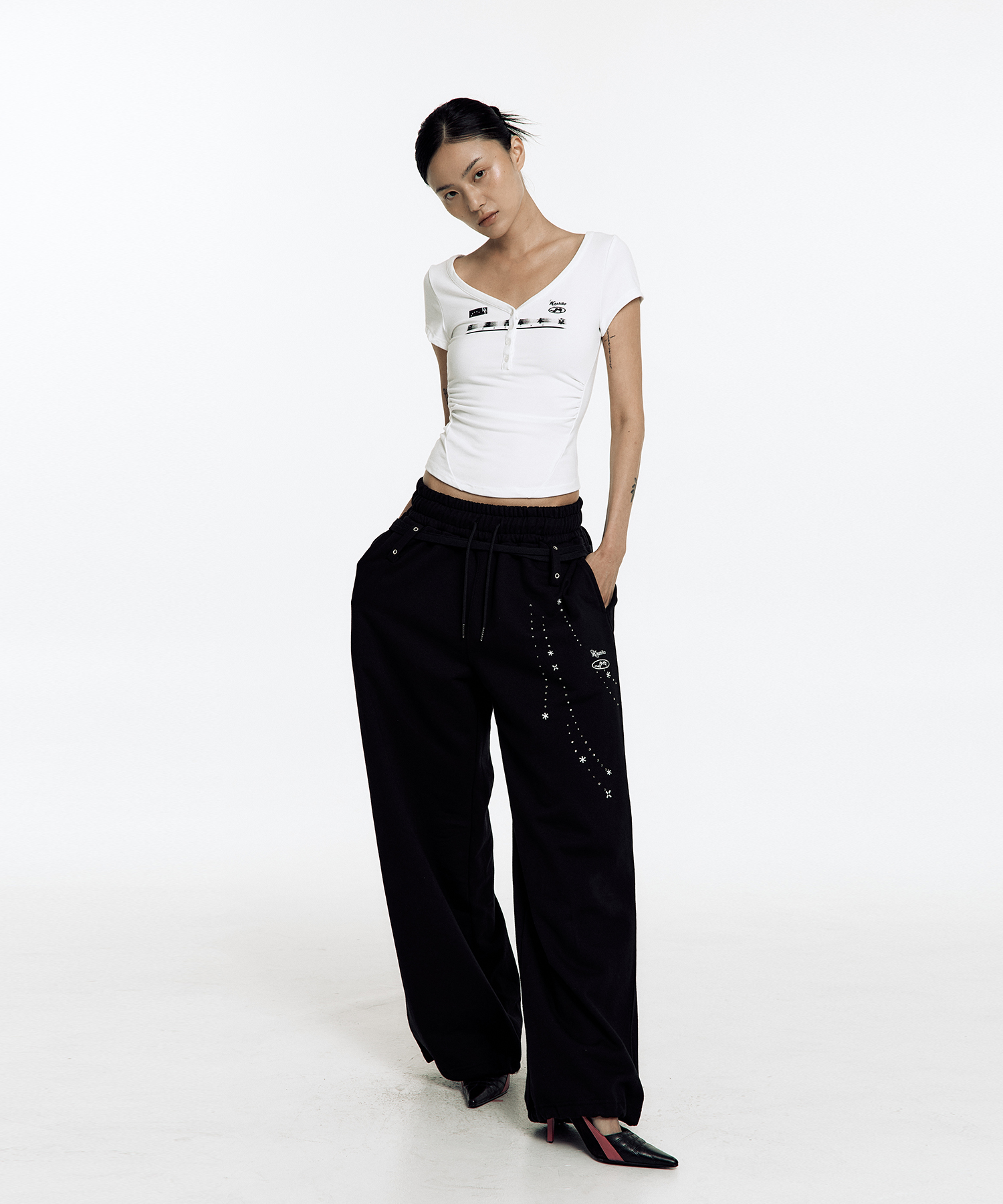 Zen Button Henley Neck Top White