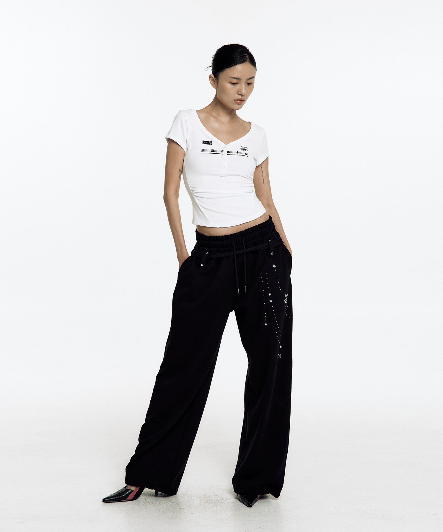 Zen Button Henley Neck Top White