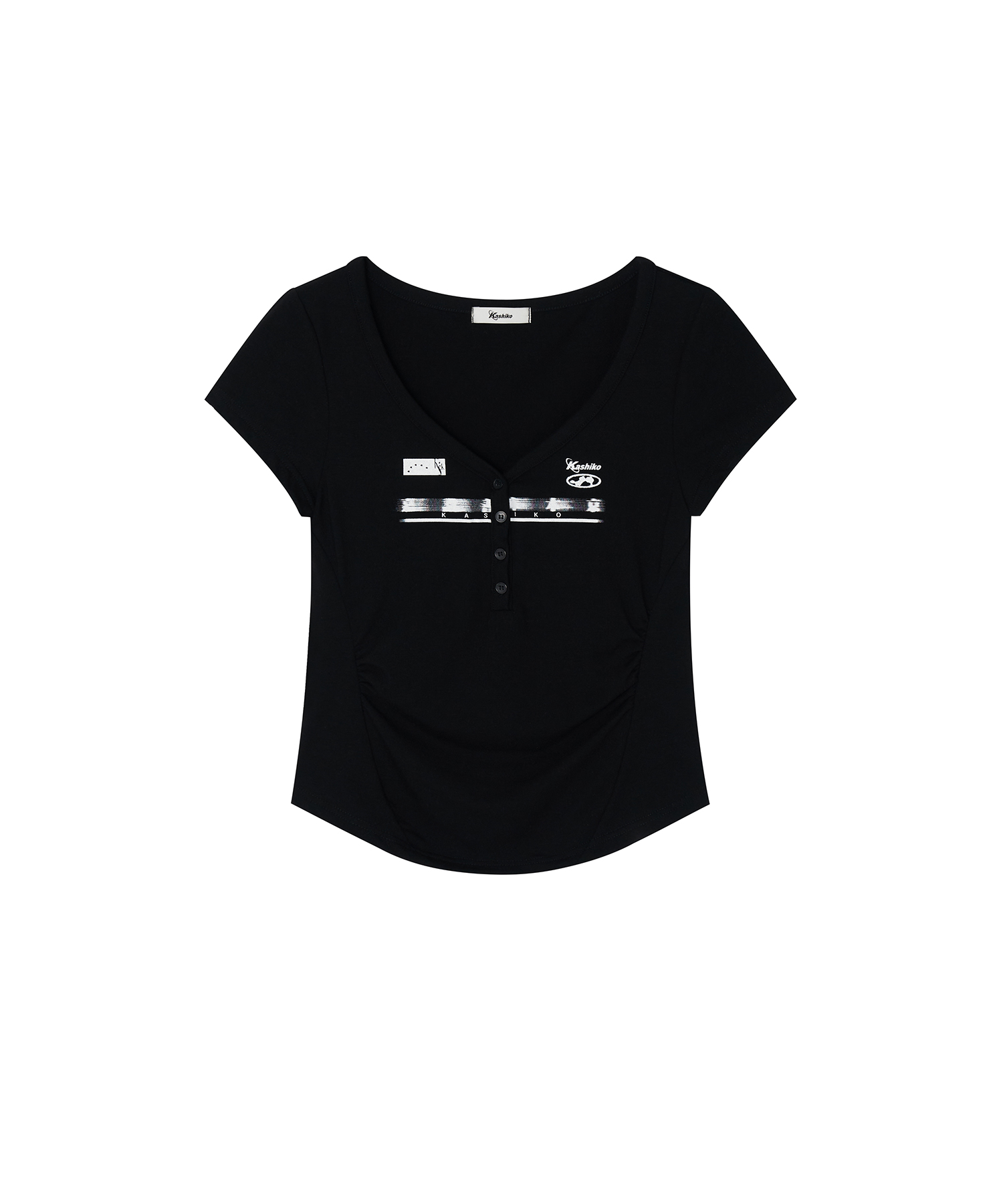 Zen Button Henley Neck Top Black