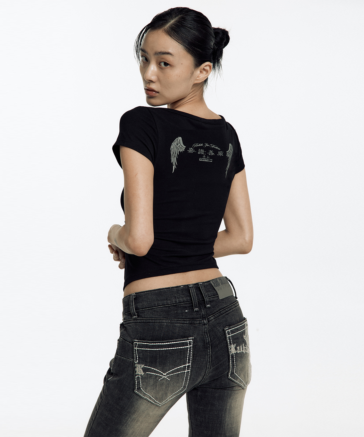 Zen Button Henley Neck Top Black