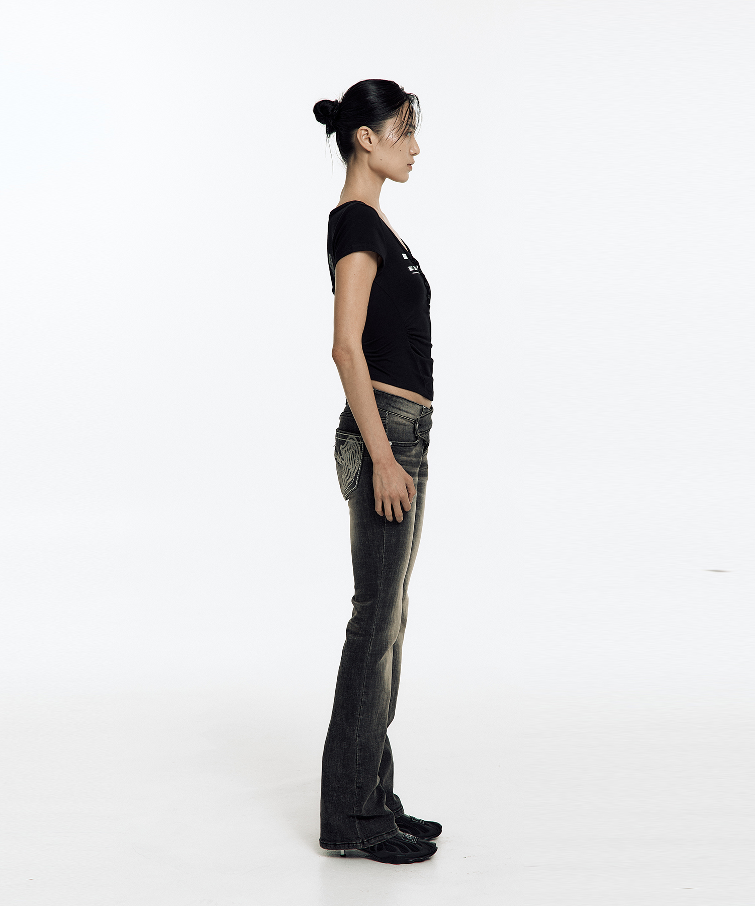 Zen Button Henley Neck Top Black