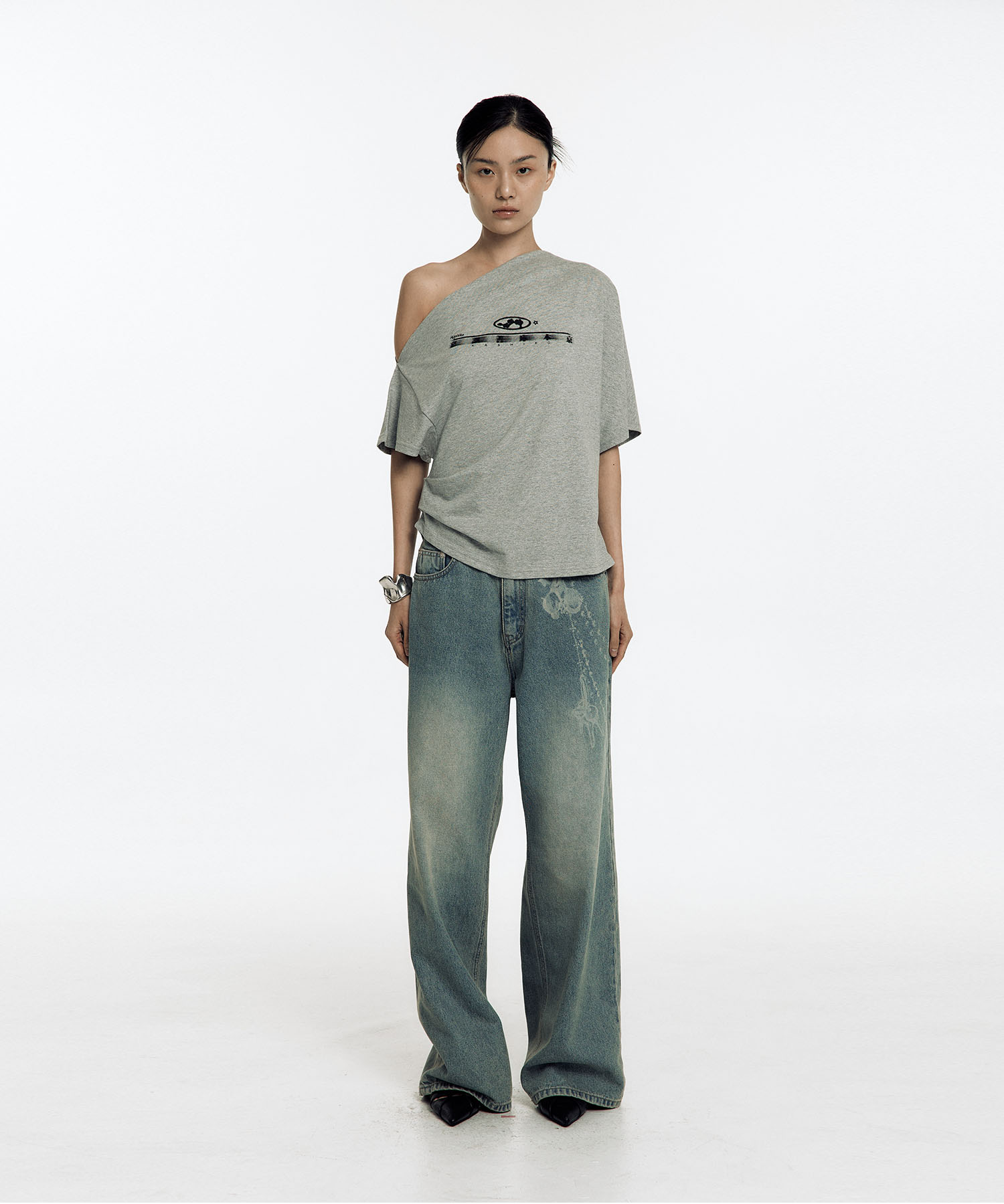 Chain Wide Denim Pants Light Blue