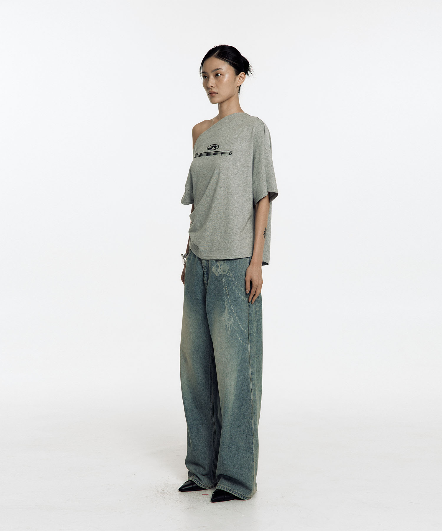 Chain Wide Denim Pants Light Blue