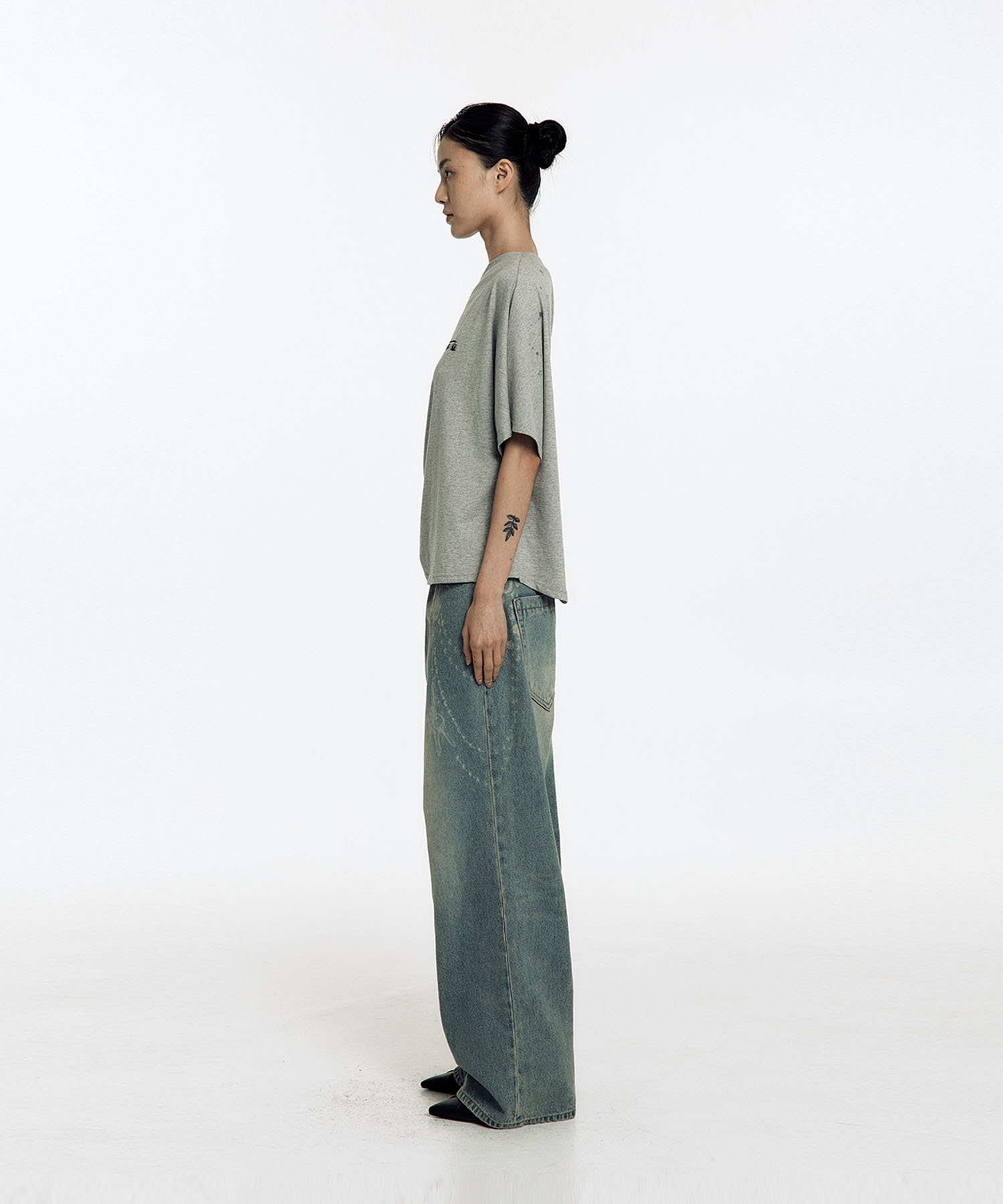 Chain Wide Denim Pants Light Blue