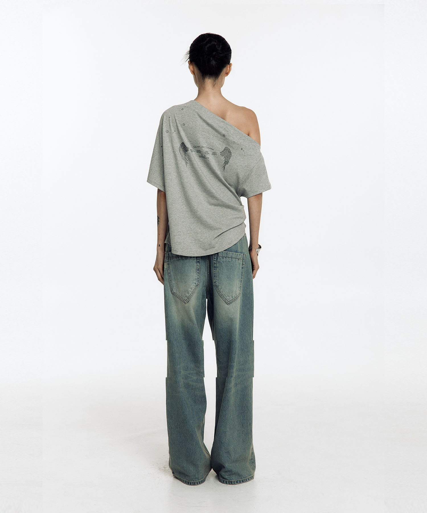 Chain Wide Denim Pants Light Blue