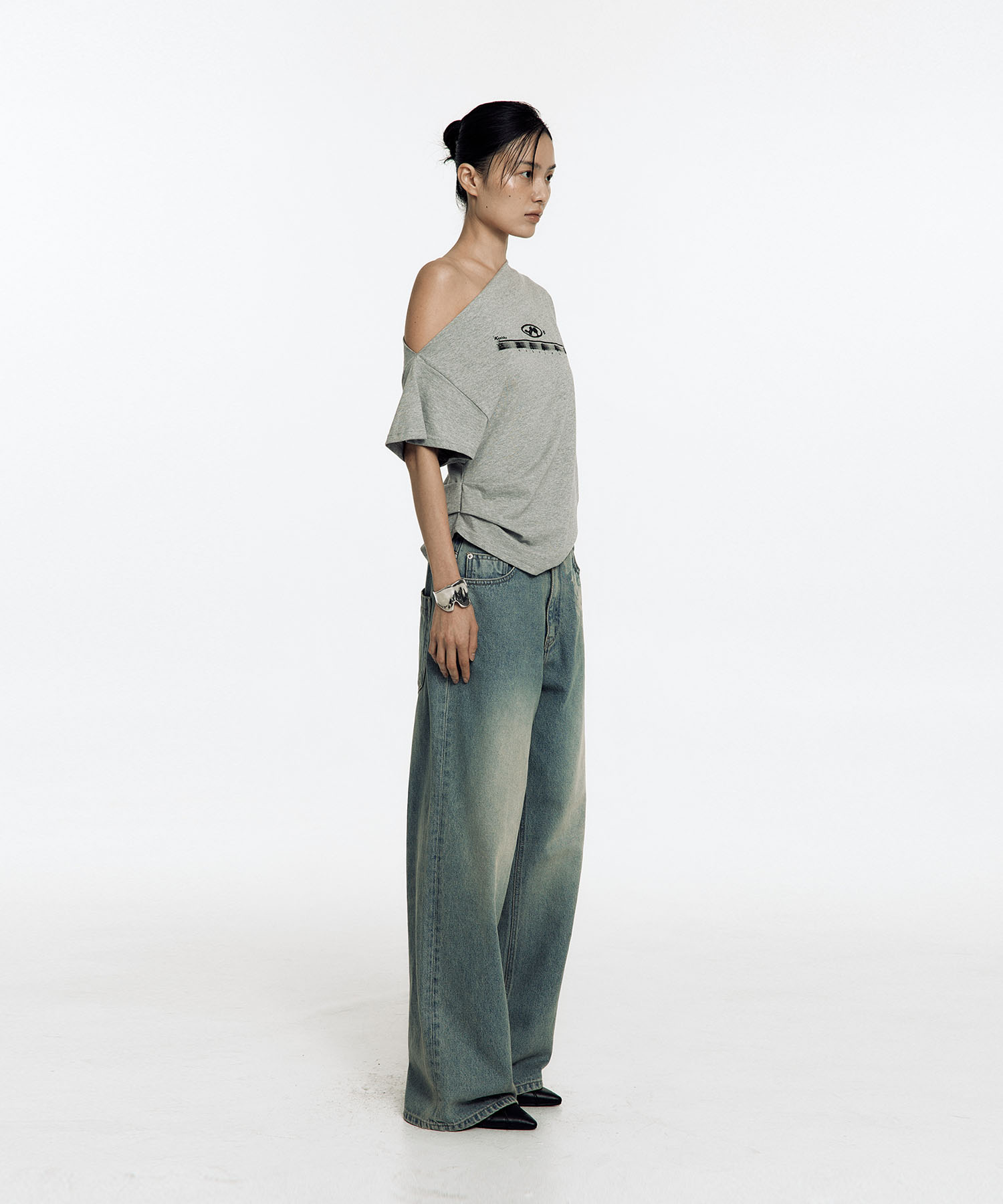 Chain Wide Denim Pants Light Blue
