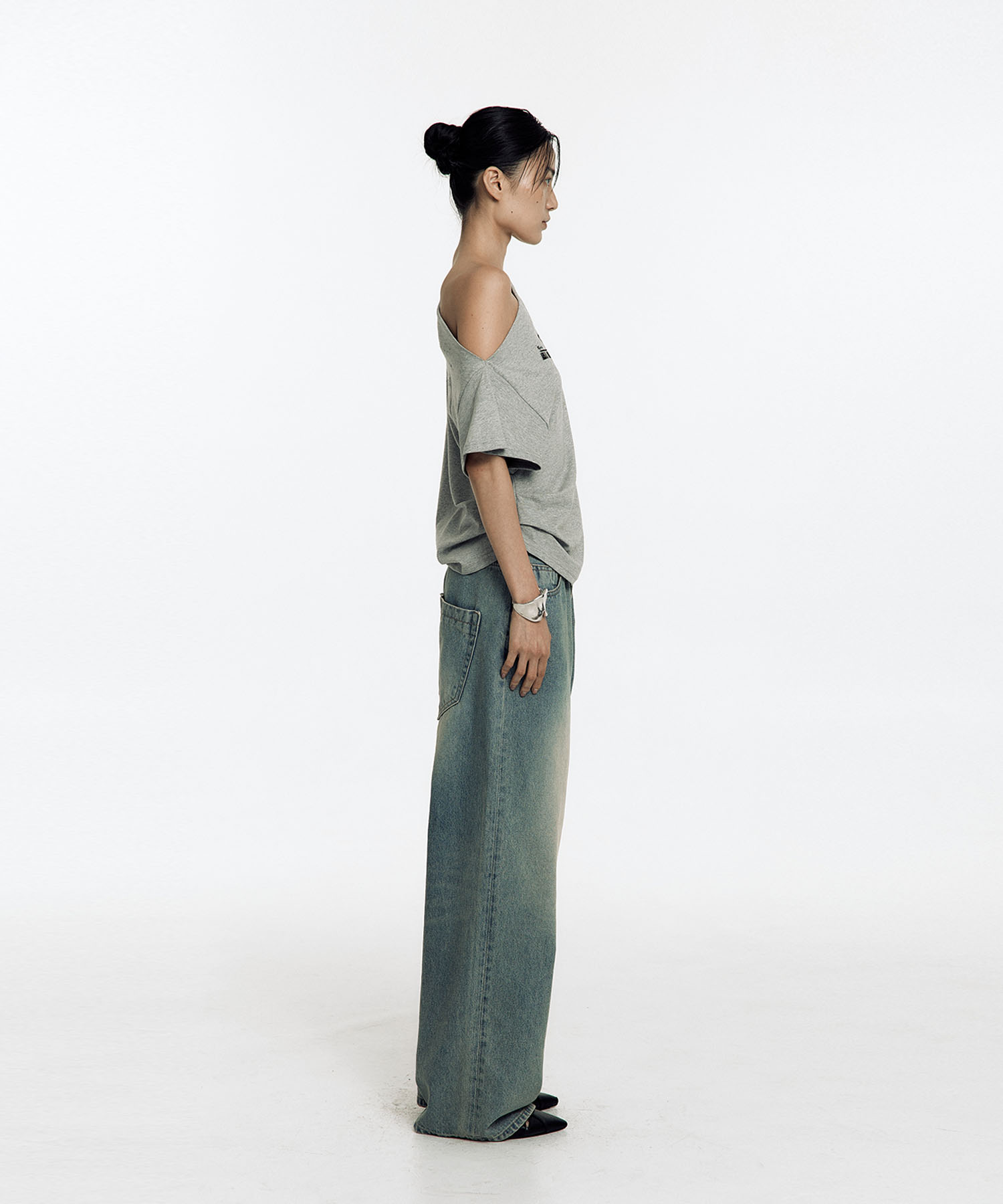 Chain Wide Denim Pants Light Blue