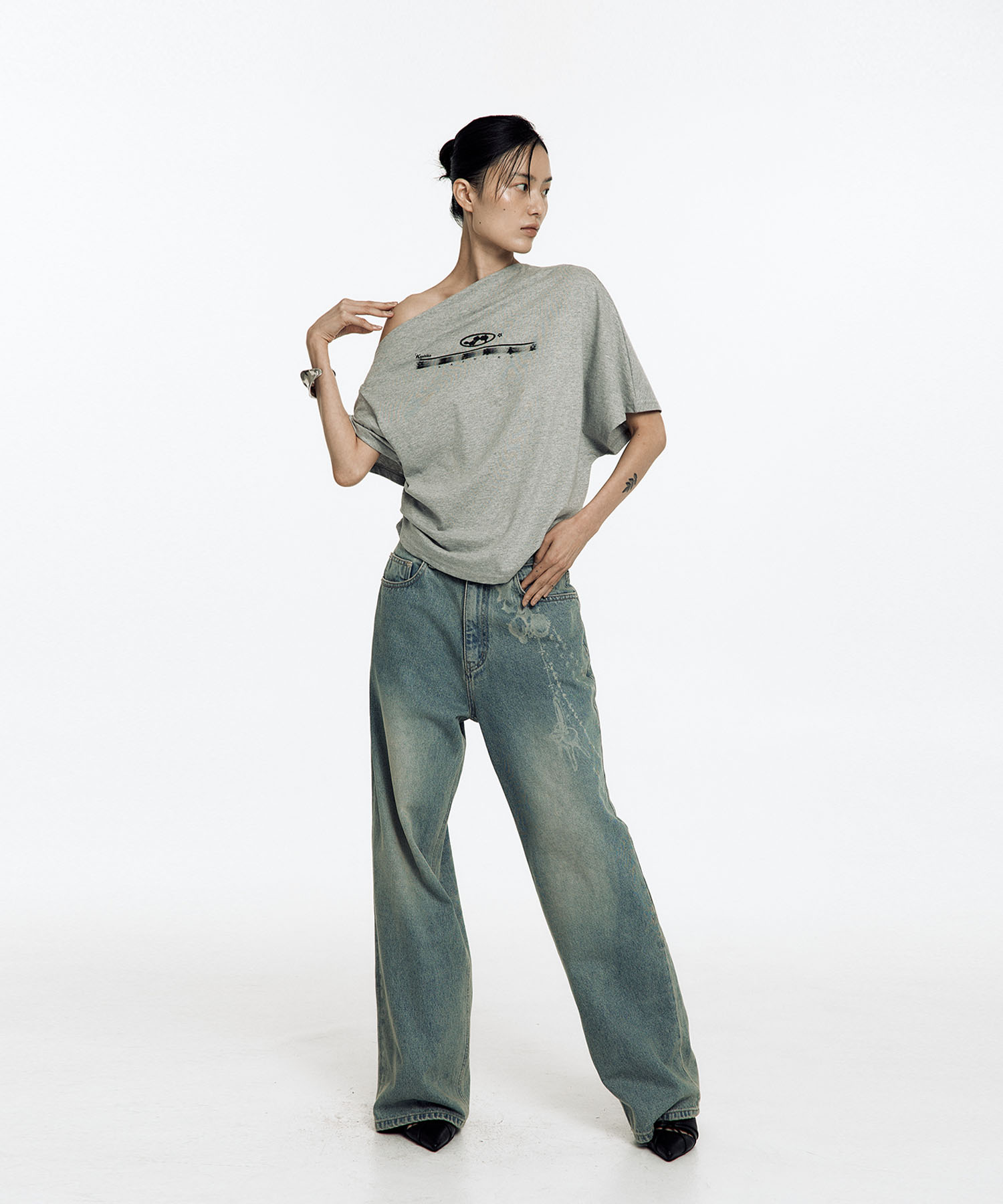 Chain Wide Denim Pants Light Blue