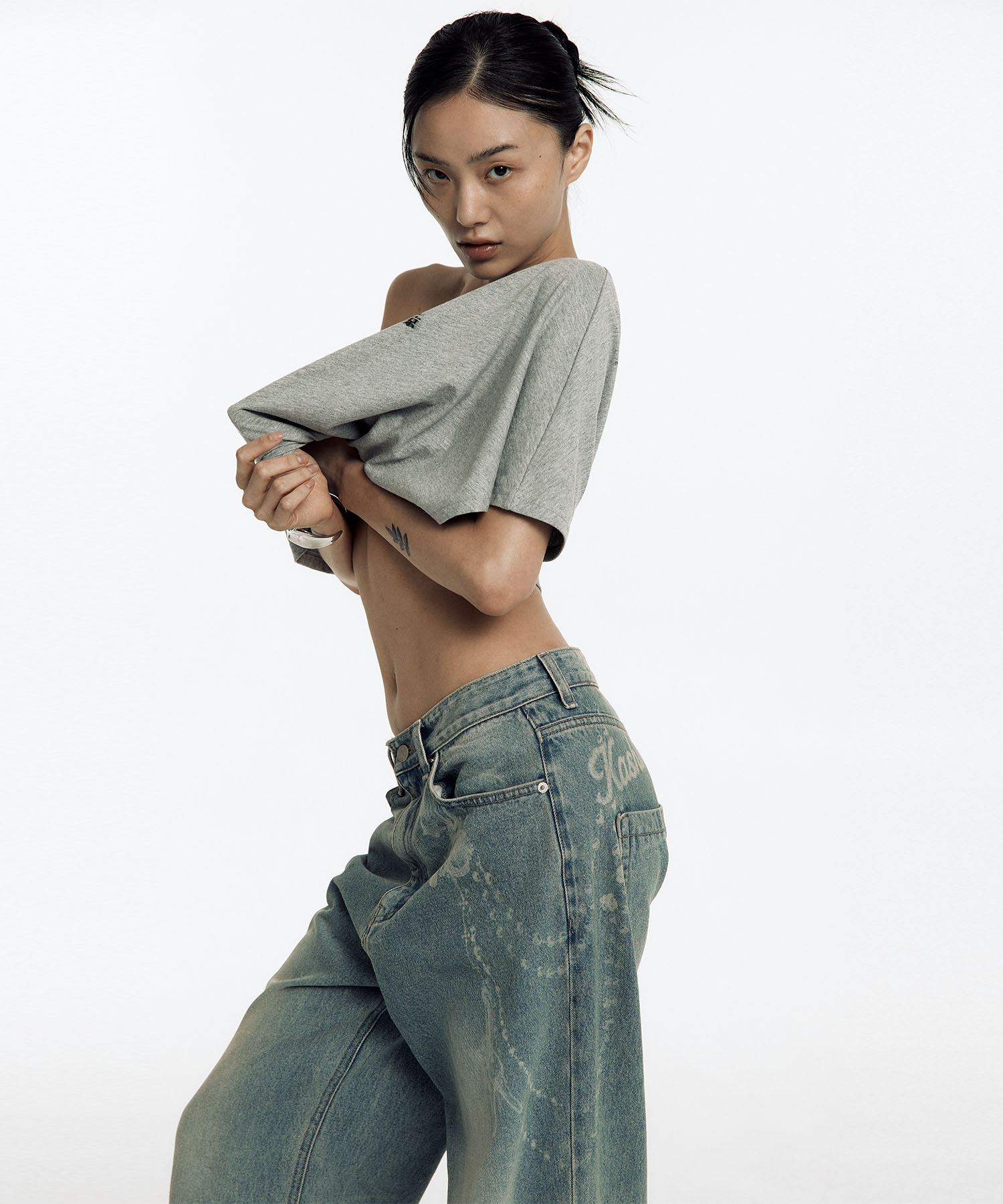 Chain Wide Denim Pants Light Blue