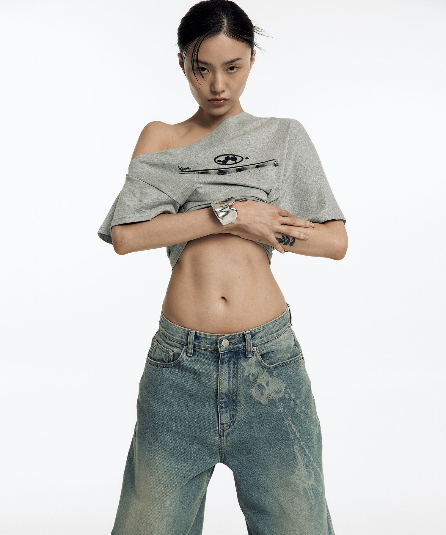 Chain Wide Denim Pants Light Blue