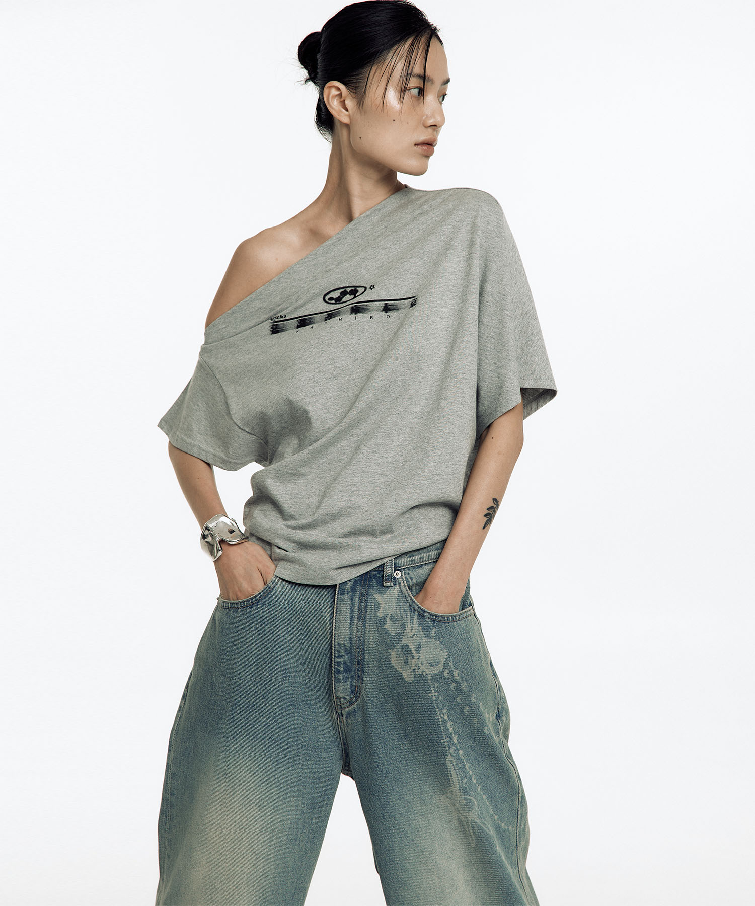 Chain Wide Denim Pants Light Blue